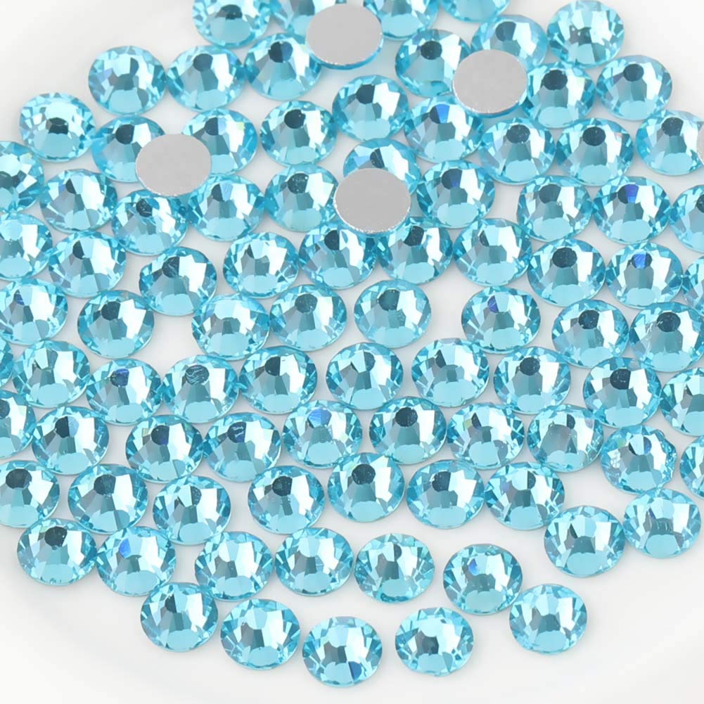 Beadsland 288pcs Flat Back Crystal Rhinestones Round Gems for Nail Art and Craft Glue Fix,Aquamarine,SS34,7.1-7.3mm