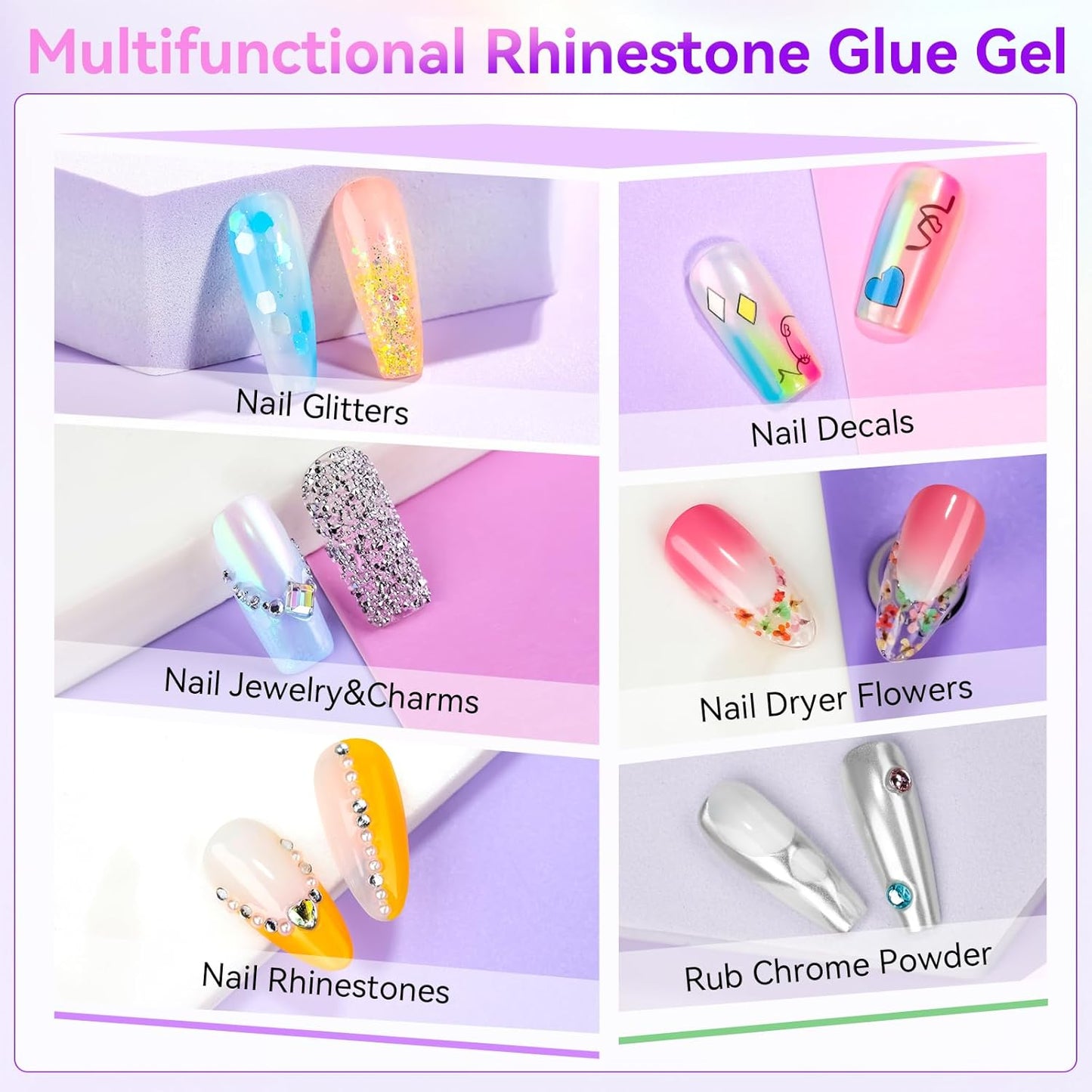 Makartt Nail Rhinestone Glue Gel, Upgrade Gel Nail Glue with Brush Pen Tip Super Strong Adhesive Precise for Nail Charms Crystals Rhinestone Beads Flower 3D Decorations 8ml*2