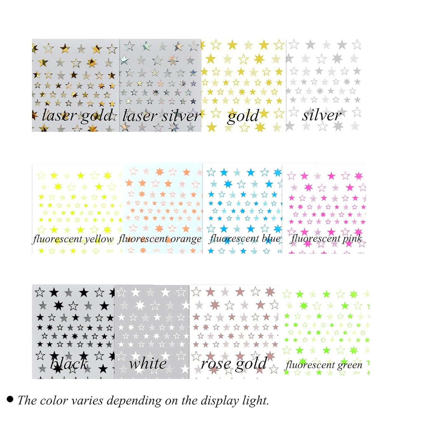 12 Colors Stars Nail Stickers for Women Girls Kids - 3D Self Adhesive Star Decals for Natural Fingernails and Acrylic Nails - Star Decor for Nail Art Design DIY Decoration