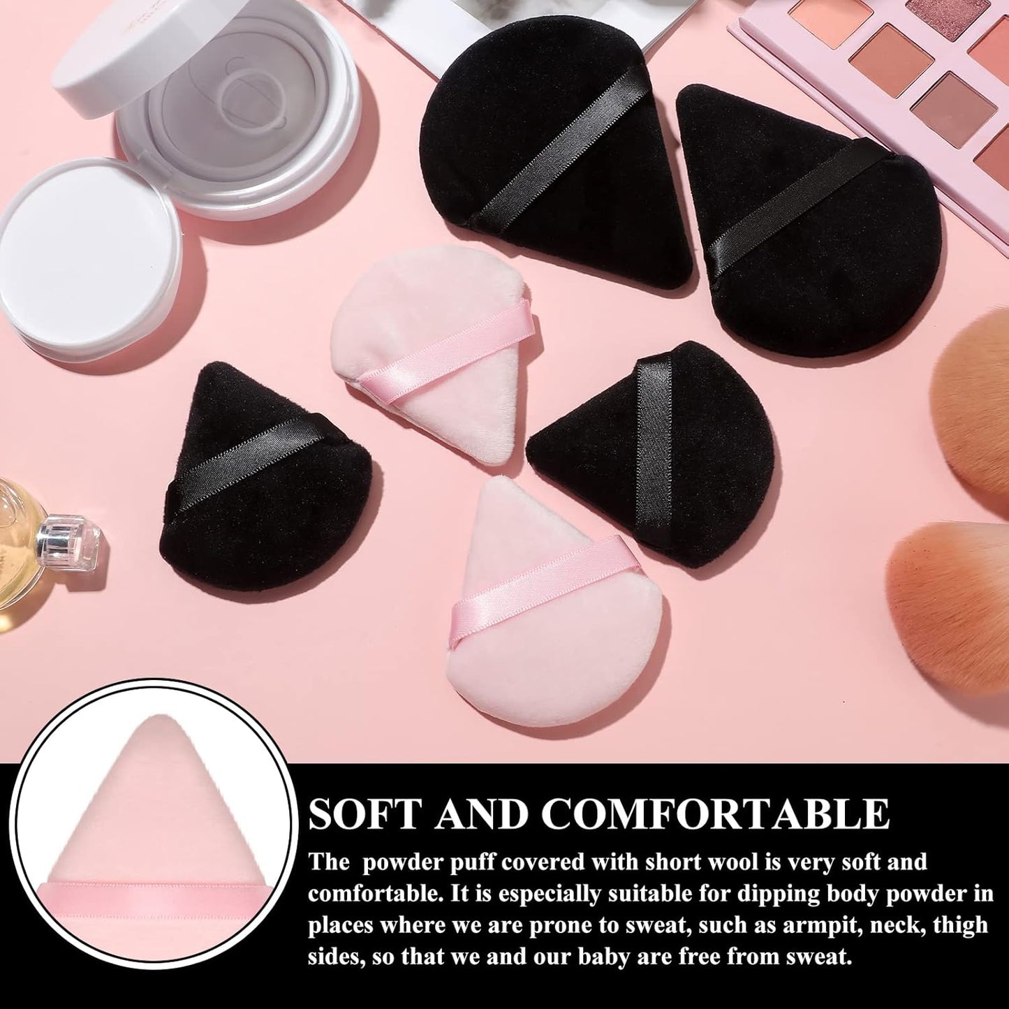 Maitys 12 Pieces Powder Puff Triangle Face Makeup Cosmetic for Loose Powder Soft Body Washable Reusable Foundation Sponge Mineral Wet Dry Makeup Tool for Women(Large, Small,Black, Pink)