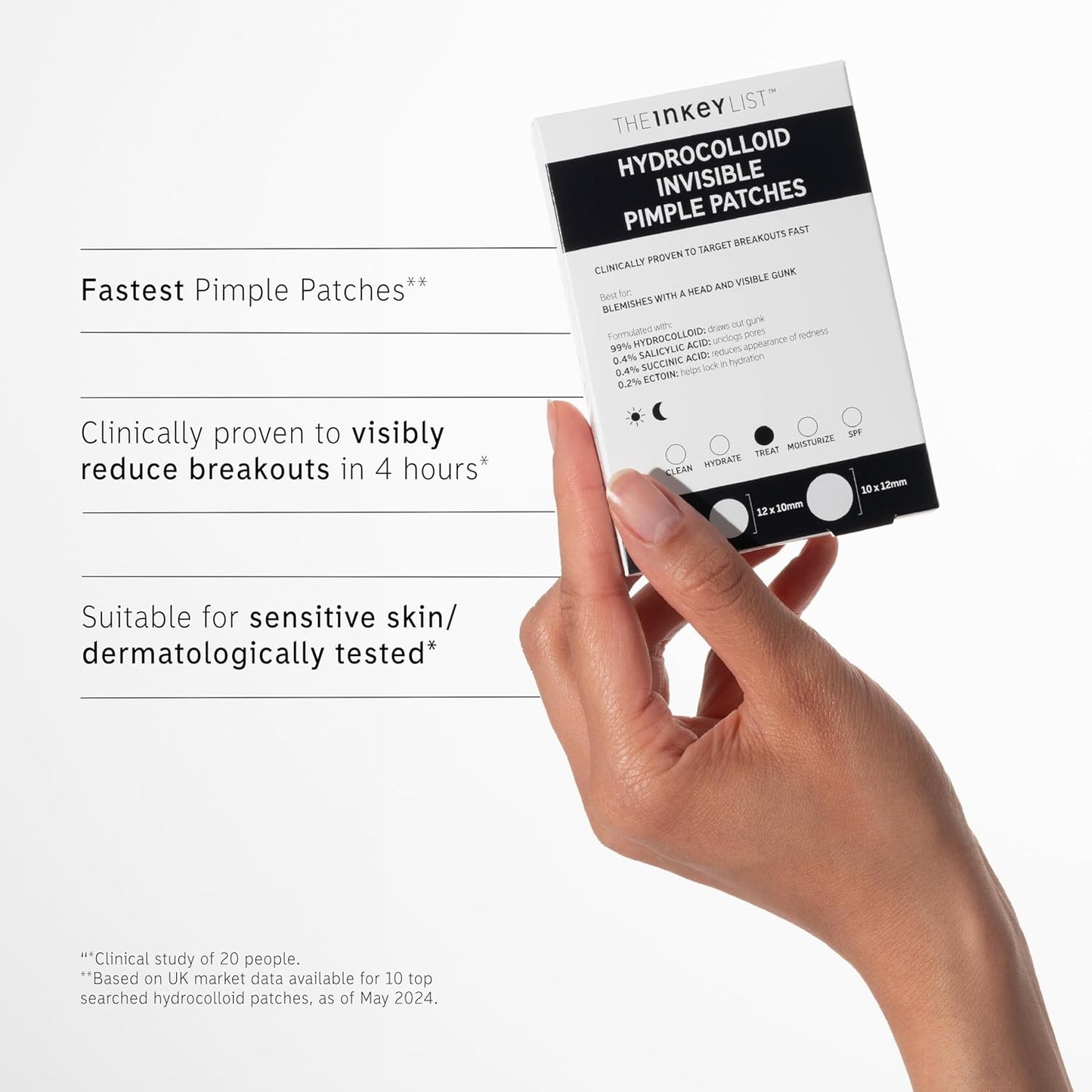 The INKEY List Hydrocolloid Invisible Pimple Patches, Spot Patches Contains Salicylic Acid, Day/Night Anti Acne Patches, Vegan & Cruelty Free, Suitable For All Skin Types