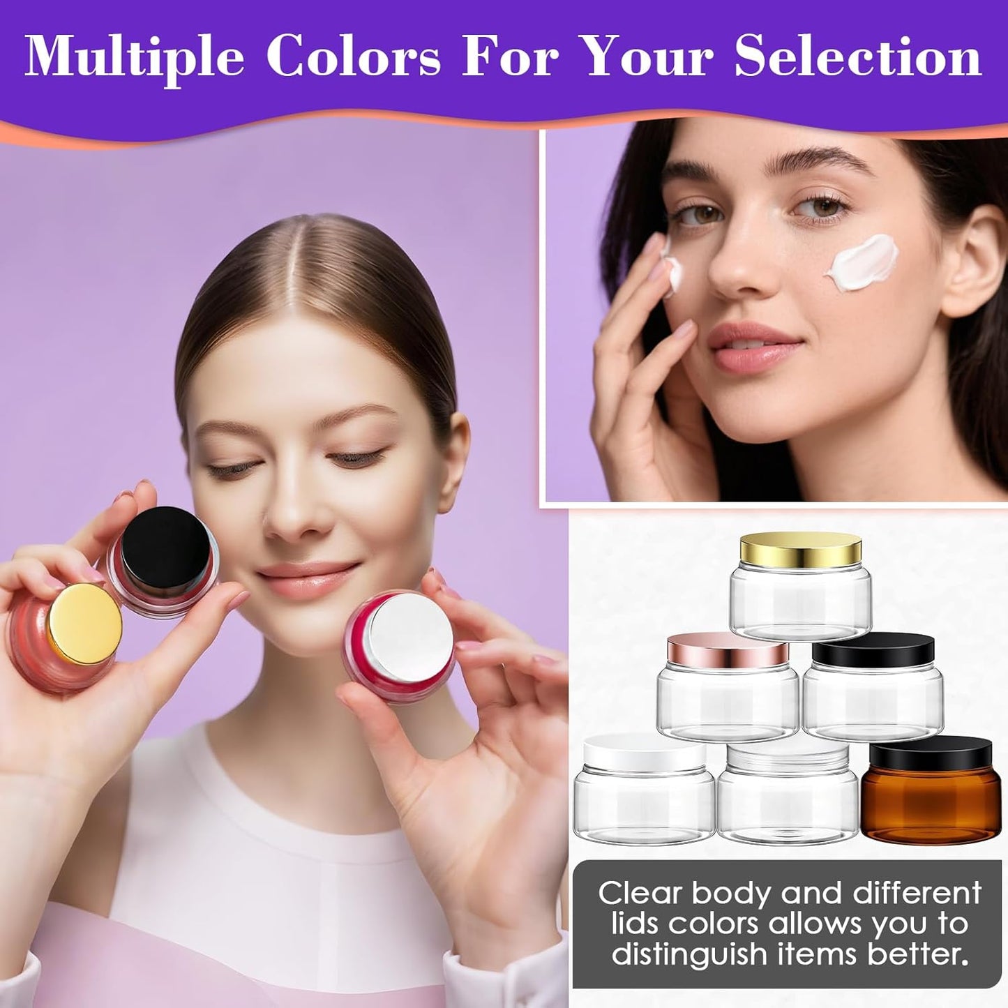 36 Pack 5 oz Plastic Cosmetic Containers With Lids Refillable Clear Empty Travle Jars Containers for Body Butter,Sugar Scrubs,Cream,Lotions,Candy, Waterproof Label&Spatulas - (White Lid)