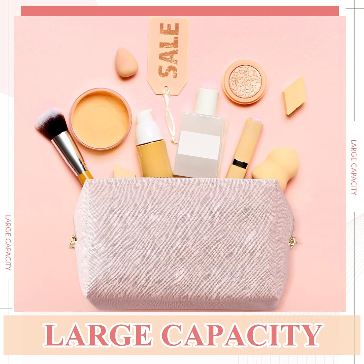 Kigeli 15 Pcs Aesthetic Makeup Bags PU Leather Cosmetic Pouches Waterproof Plain Toiletry Bags Makeup Pouches Bulk for Women Party Gift Travel Storage Organizer(Rose Gold)