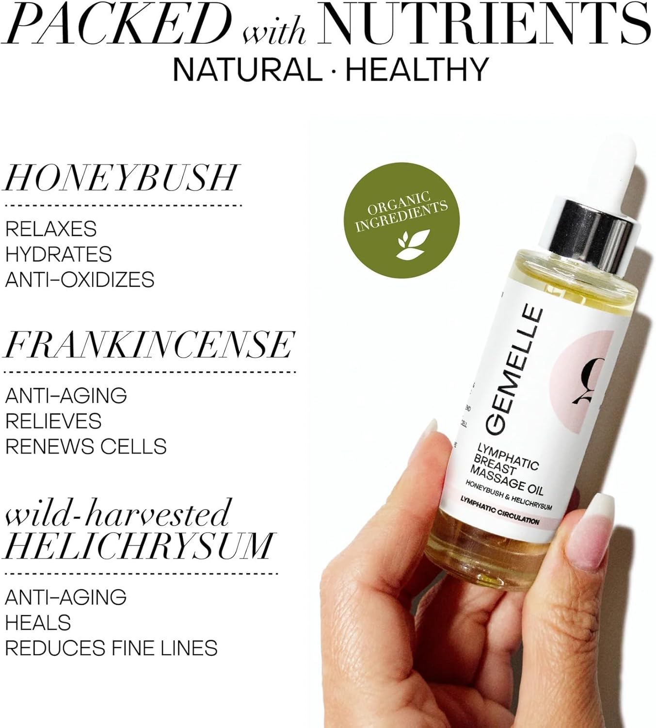 GEMELLE Lymphatic Gua Sha Breast Oil | 10x Award Winner | Lymphatic Drainage, Breast Health & Beauty | Targeted Use with Gua Sha Tool or Manual Massage | Natural, Clean Beauty - 15ml Starter Kit