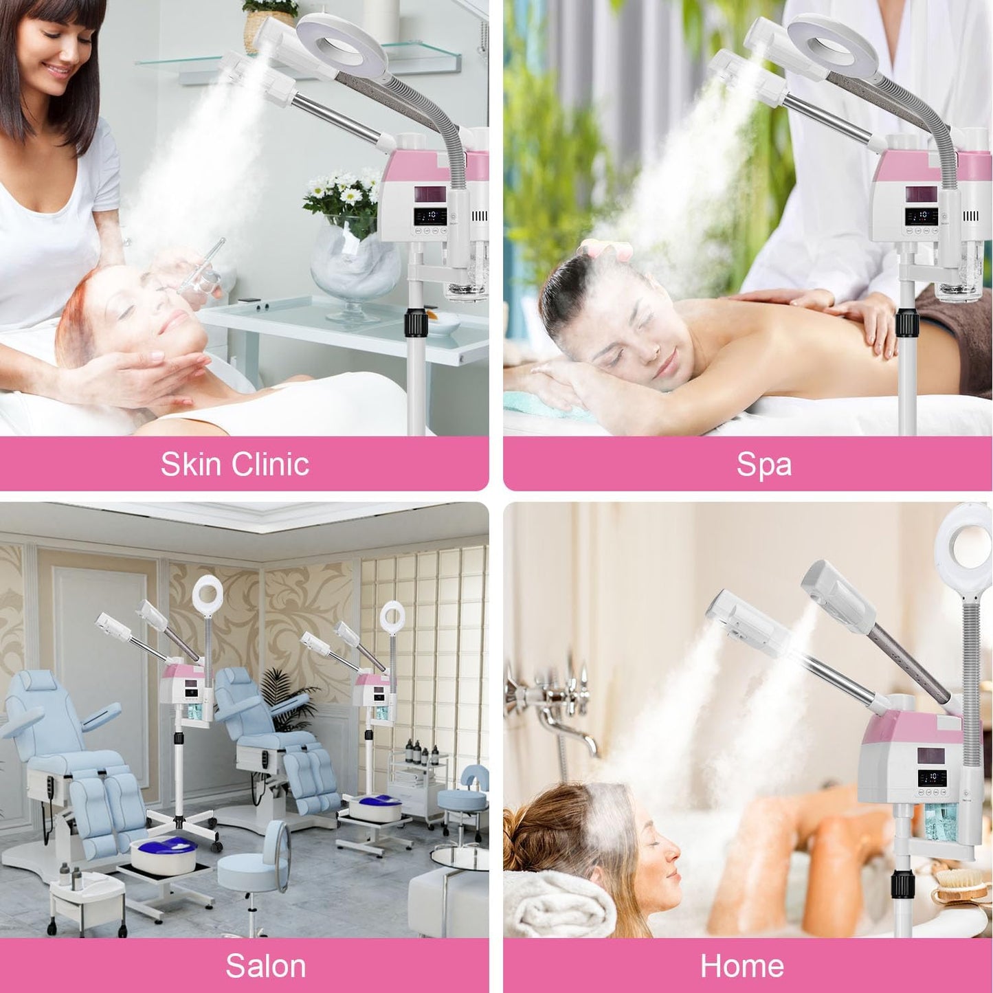 Professional Facial Steamer, 3 in 1 Facial Steamer with 5X Magnifying Lamp Hot&Cool Mist, Esthetician Steamer on Wheels, Stand Face Steamer with Time Setting for Home Salon Spa