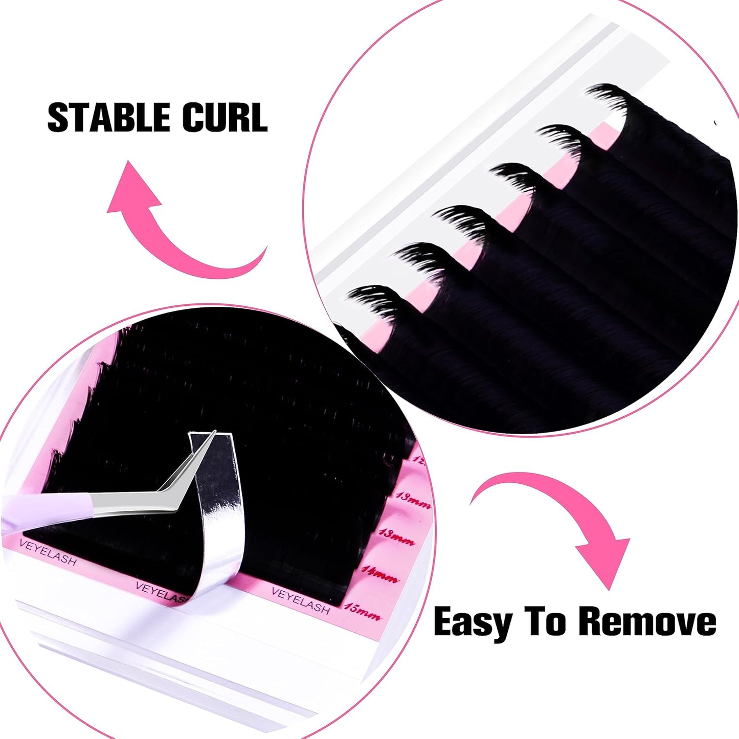 VEYES INC Cashmere Smart Fan Lash Extensions 0.03 0.05 0.07 C/CC/D Curl 8-20mm Mixed & Single Length, Super Matte Black Volume Lashes, Professional Supplies for Lash Techs (0.07 D 13mm)