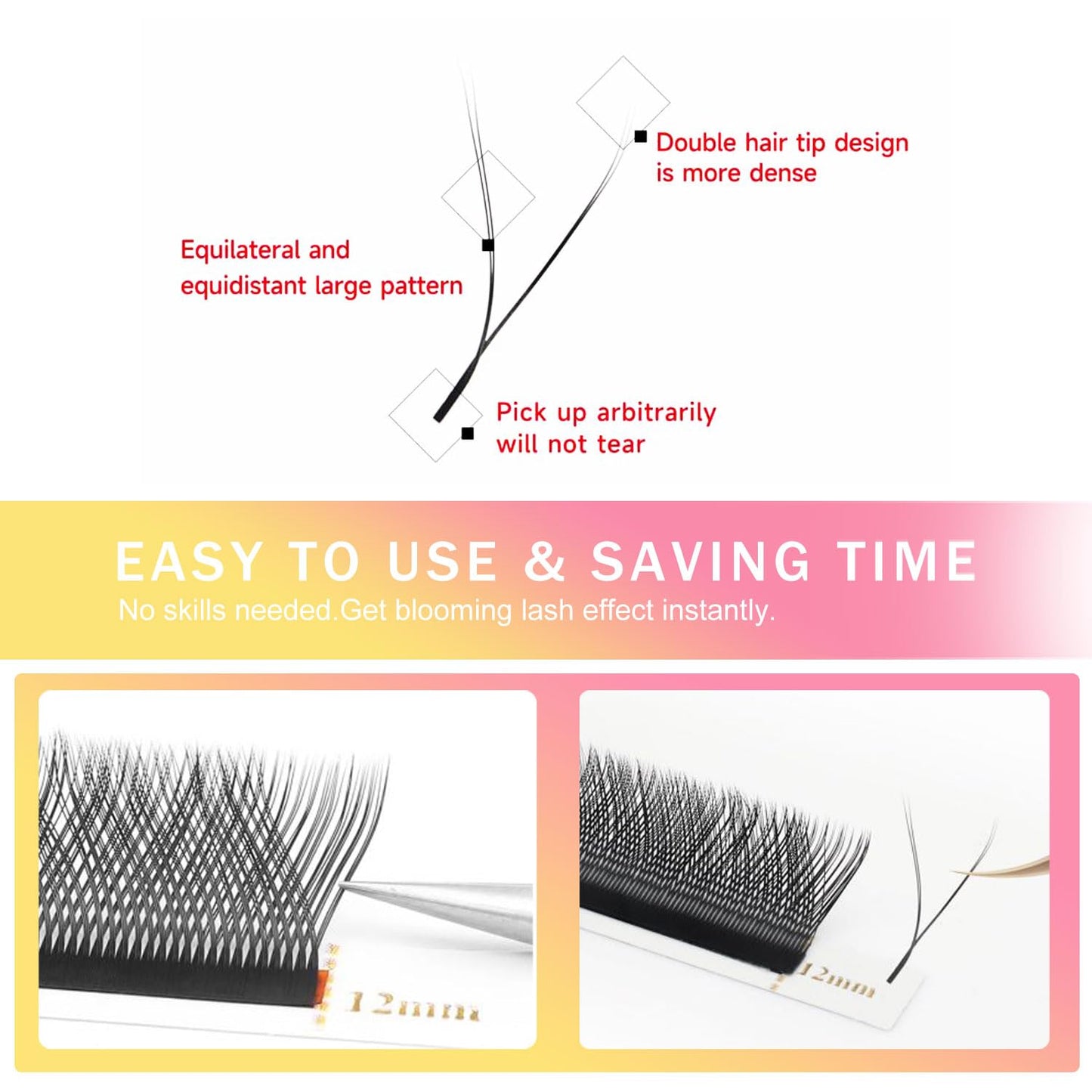 YY Lash Extensions Supplies Y Eyelash Extensions 0.05mm Thickness D Curl 13mm Premade Fans 4D Russian Volume Matte Black 12 Rows Crisscross Eye Lashes(YY-0.05-D,13mm)