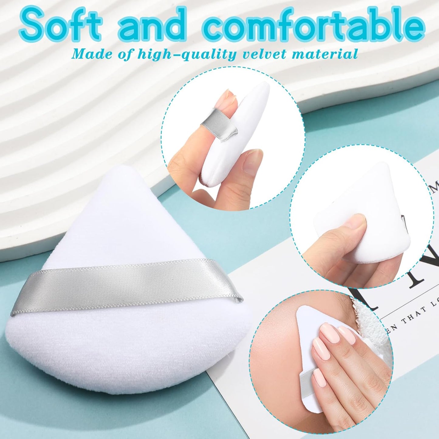 Suclain 48 Pcs Velour Triangle Powder Puff Soft Velour Makeup Puff for Face Powder Makeup Triangle Sponges for Wet and Dry Cosmetic Foundation Loose Mineral Body Makeup Tool(White)