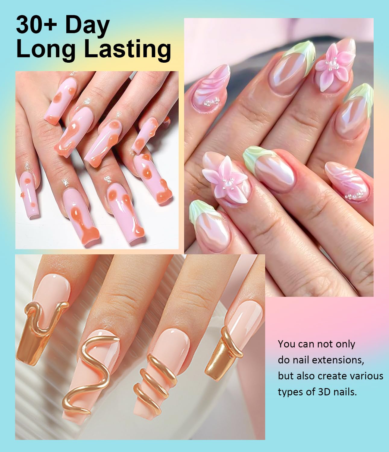 Solid Builder Gel for Nails LEDSUUEI - 2 Color Clear Nude 3D Nail Gel Sculpting Non-Sticky Hand Carving Glue Extension for Manicure Salon Home Decoration DIY 20g