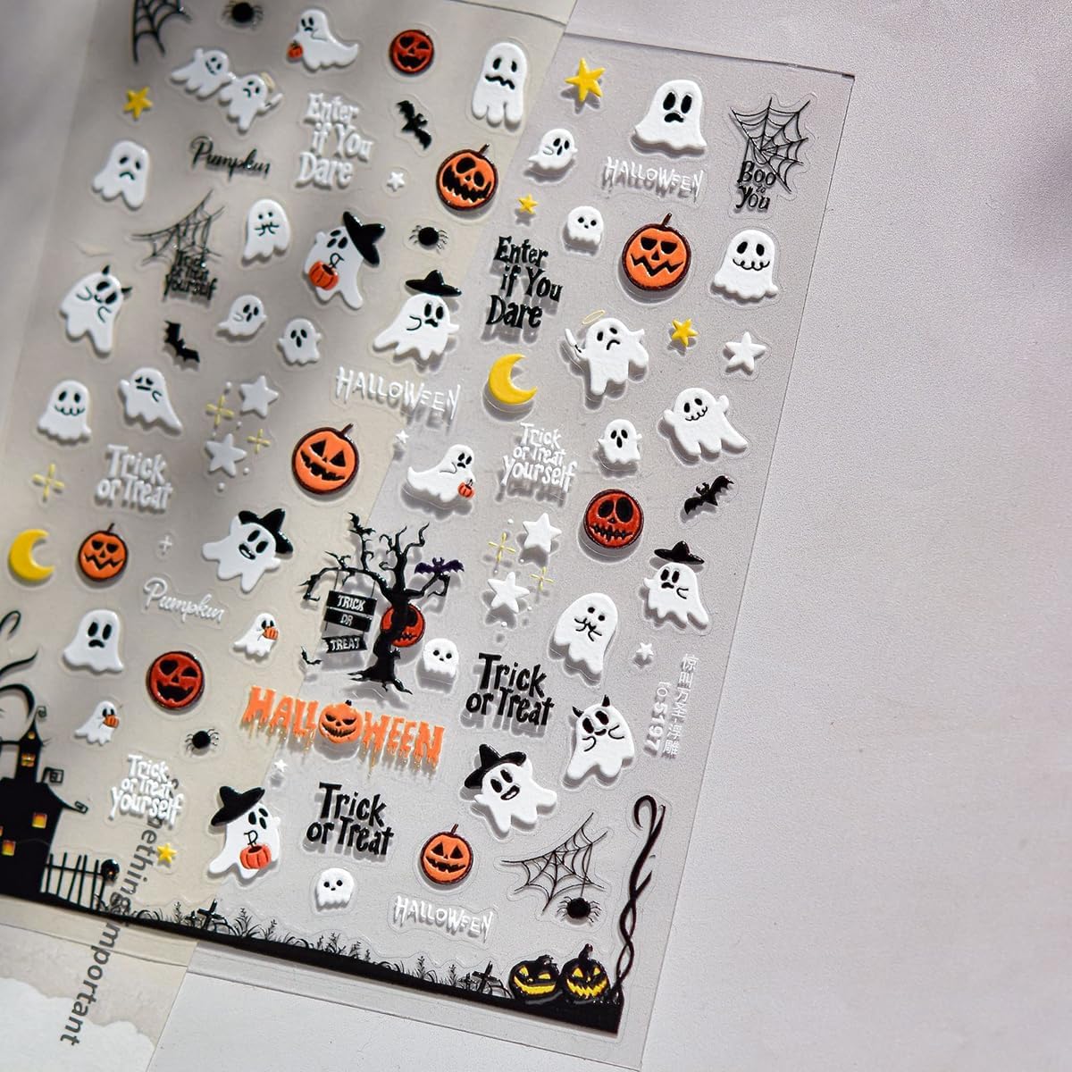 5D Embossed Halloween Nail Stickers Cute Ghost Pumpkin Self-Adhesive Nail Art Pegatinas Uñas with Spider Web Designs Halloween Nails Decals DIY Manicure Supplies for Women Nails Art Decoration 1Sheet