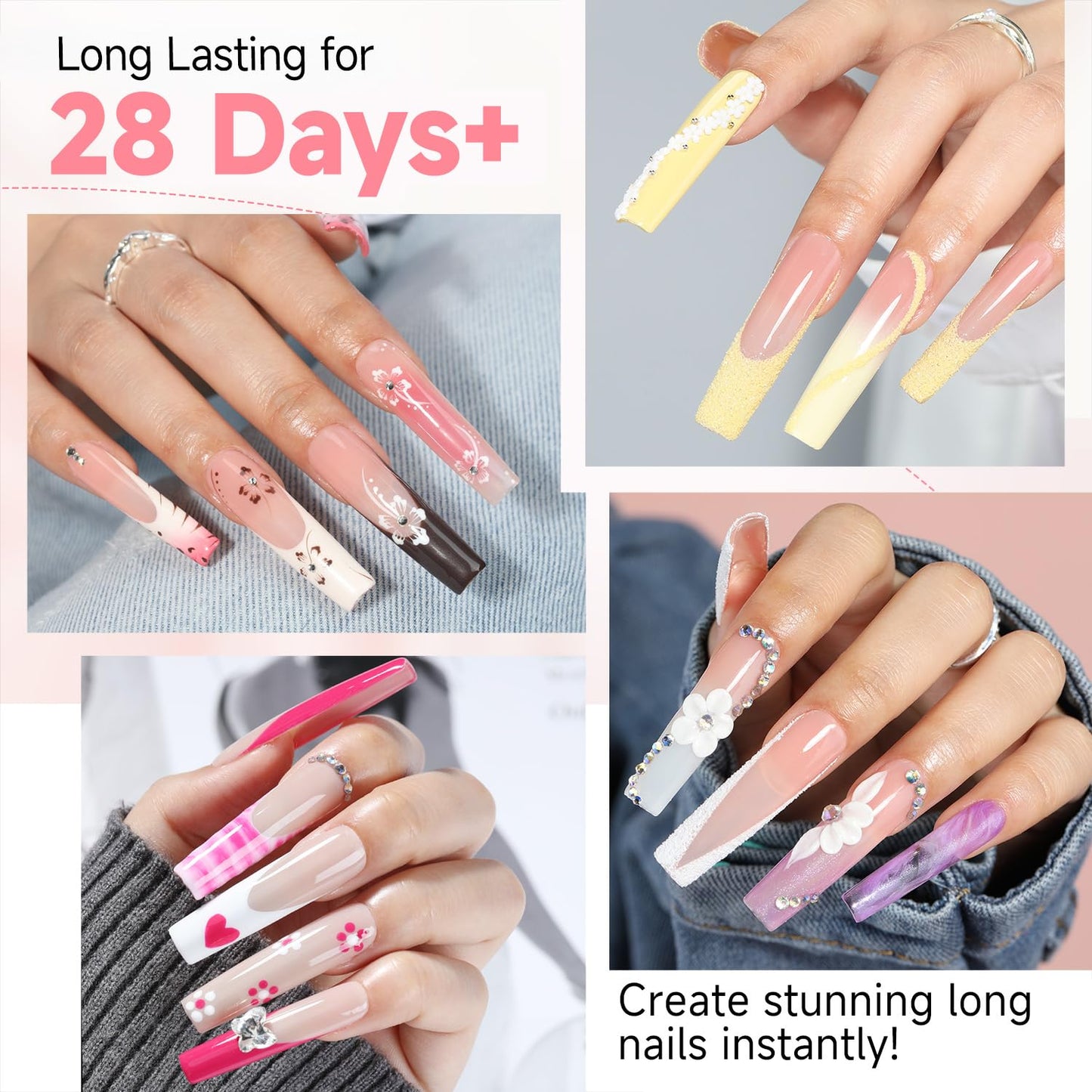 UNA GELLA No C Curve Nail Tips 504 PCS Extra Long XXL Tapered Square Nail Tips Half Cover Nails tips Straight Shape For French Acrylic Nails False Fake Clear Tips Square Shape with Box