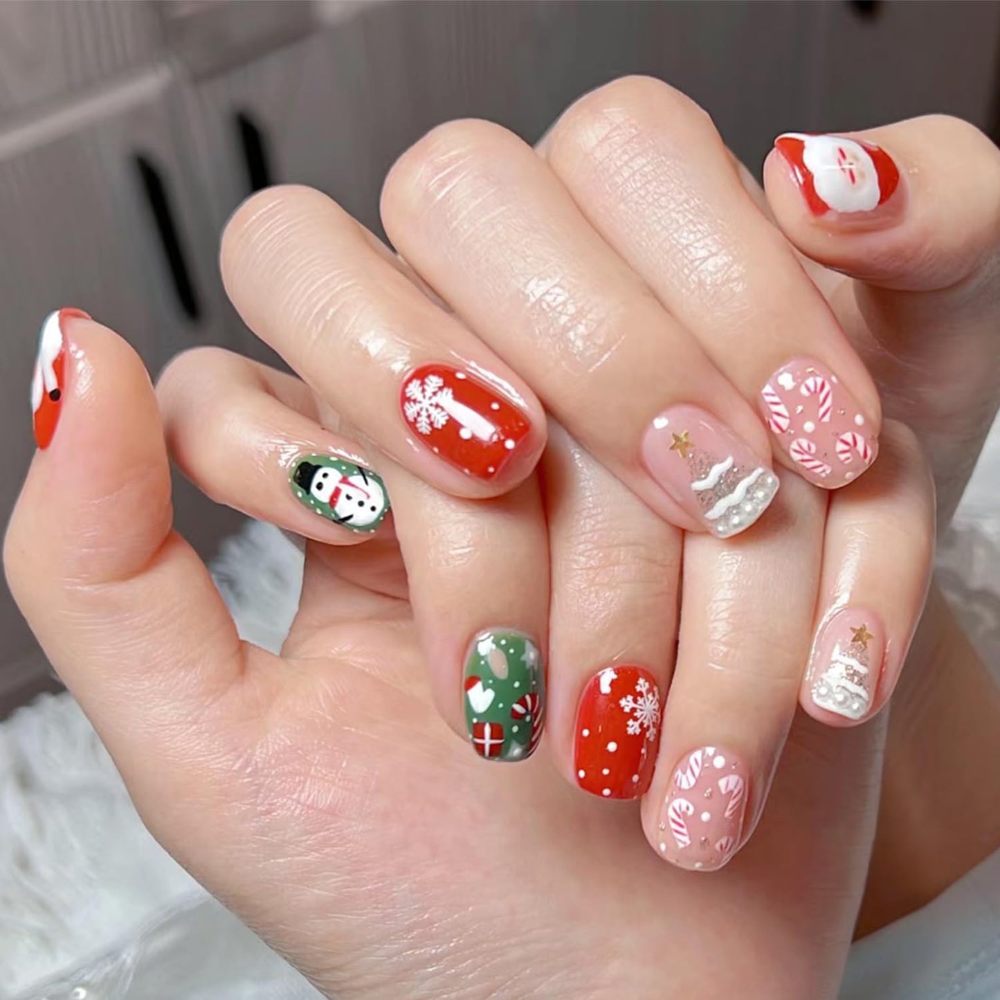 HNUIX Nail Stickers - 3D Christmas, Self Adhesive Nail Decals, Multi Colour Pattern, 10 Sheets, for Nail Art