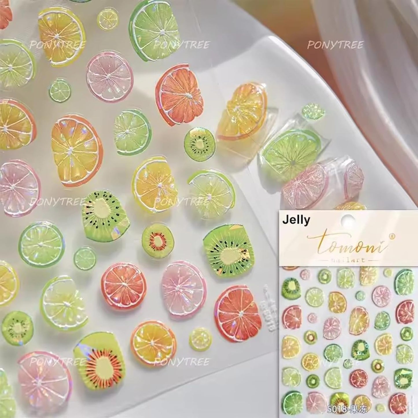 5D Embossed Colorful Fruit Nail Art Stickers Decals Summer Nail Stickers Self-Adhesive Orange Lemon Grapefruit Kiwifruit Exquisite Design Summer Nails Sticker Manicure Supplies for Women DIY Nails