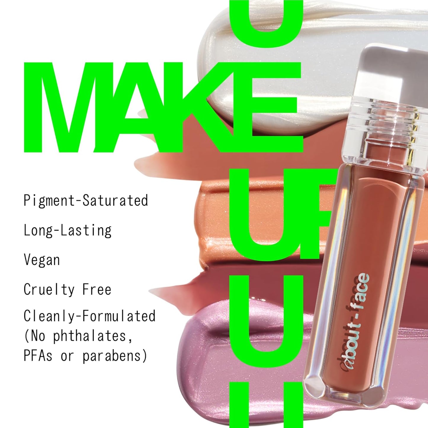 about-face Light Lock Lip Gloss Plastic Petal – Non-Sticky, High-Shine Lip Oil Gloss with Coconut Oil, Peppermint & Lavender – Vegan, Cruelty-Free, Clean Beauty – 0.21 oz (Peachy Beige)