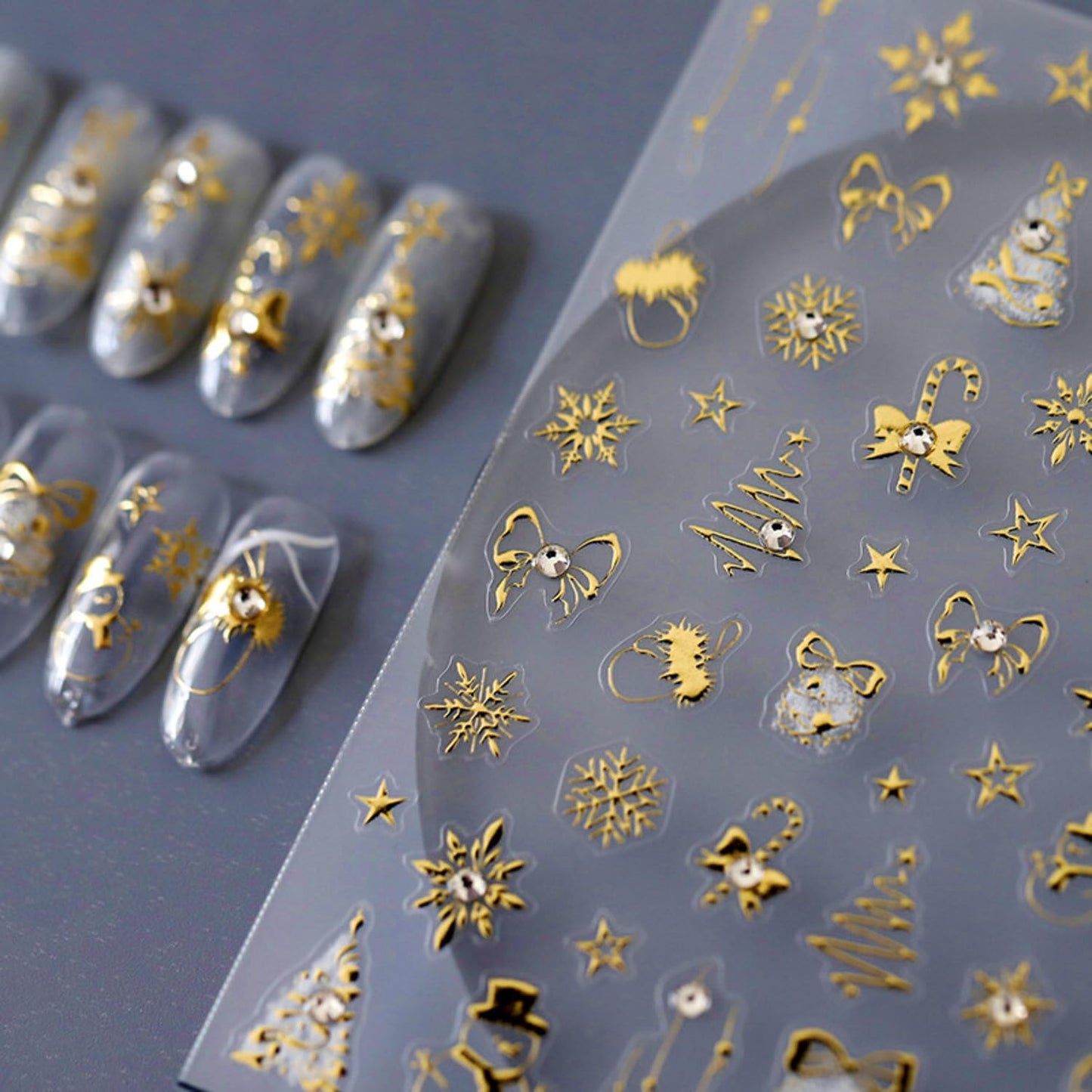 Christmas Nail Stickers for Nail Art Glitter Gold Christmas Tree Snowflower Nail Art Stickers Winter Xmas 5D Embossed Nail Decals 3D Self-Adhesive Nails Supply Manicure Sliders for Nails Decoration