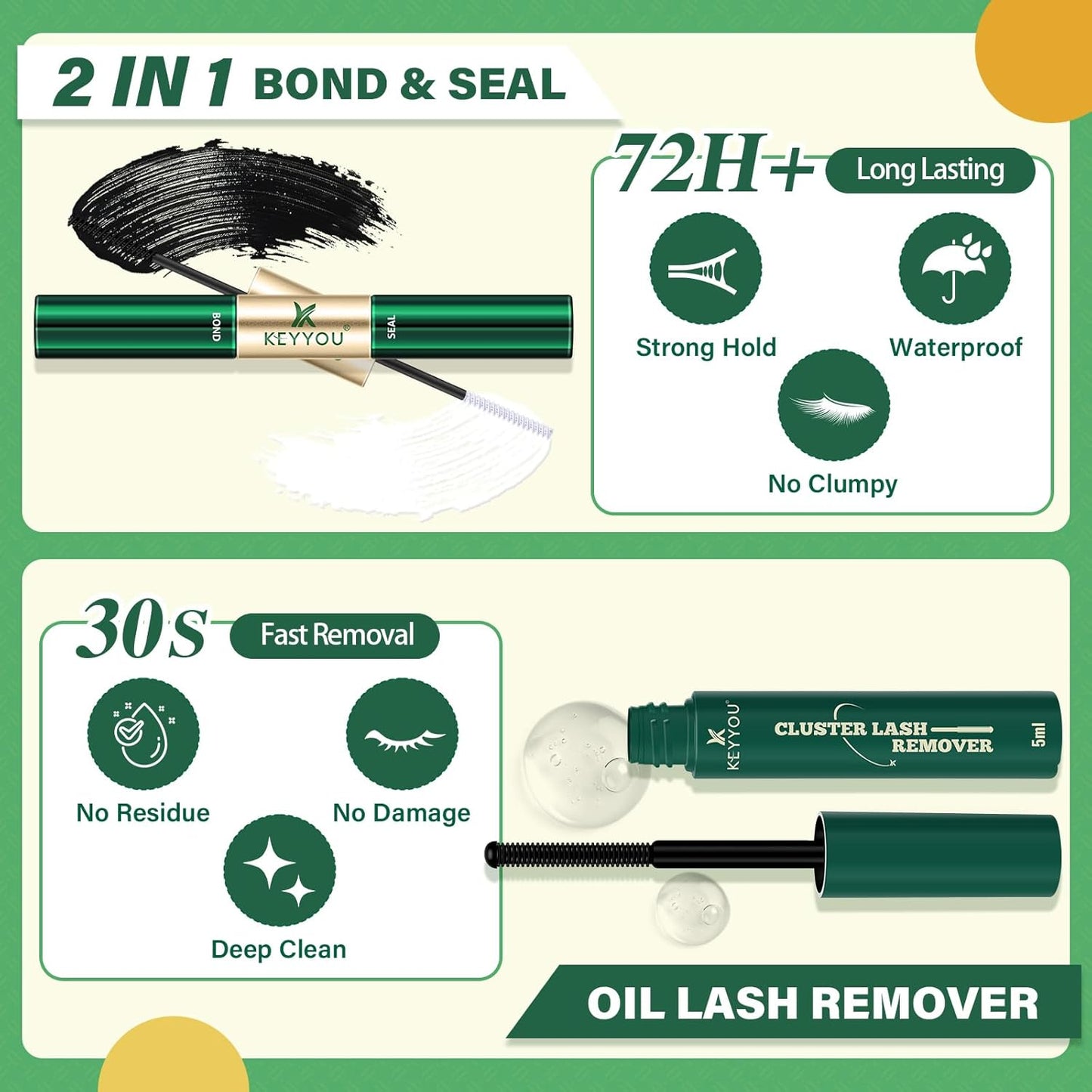 DIY Lash Extension Kit 144pcs 8-18MIX Lash Clusters with Super Hold Mascara Brush Bond and Seal Lash Remover Lash Applicators Lash Brush for KEYYOU DIY Lash Kit (Y10 Kit)