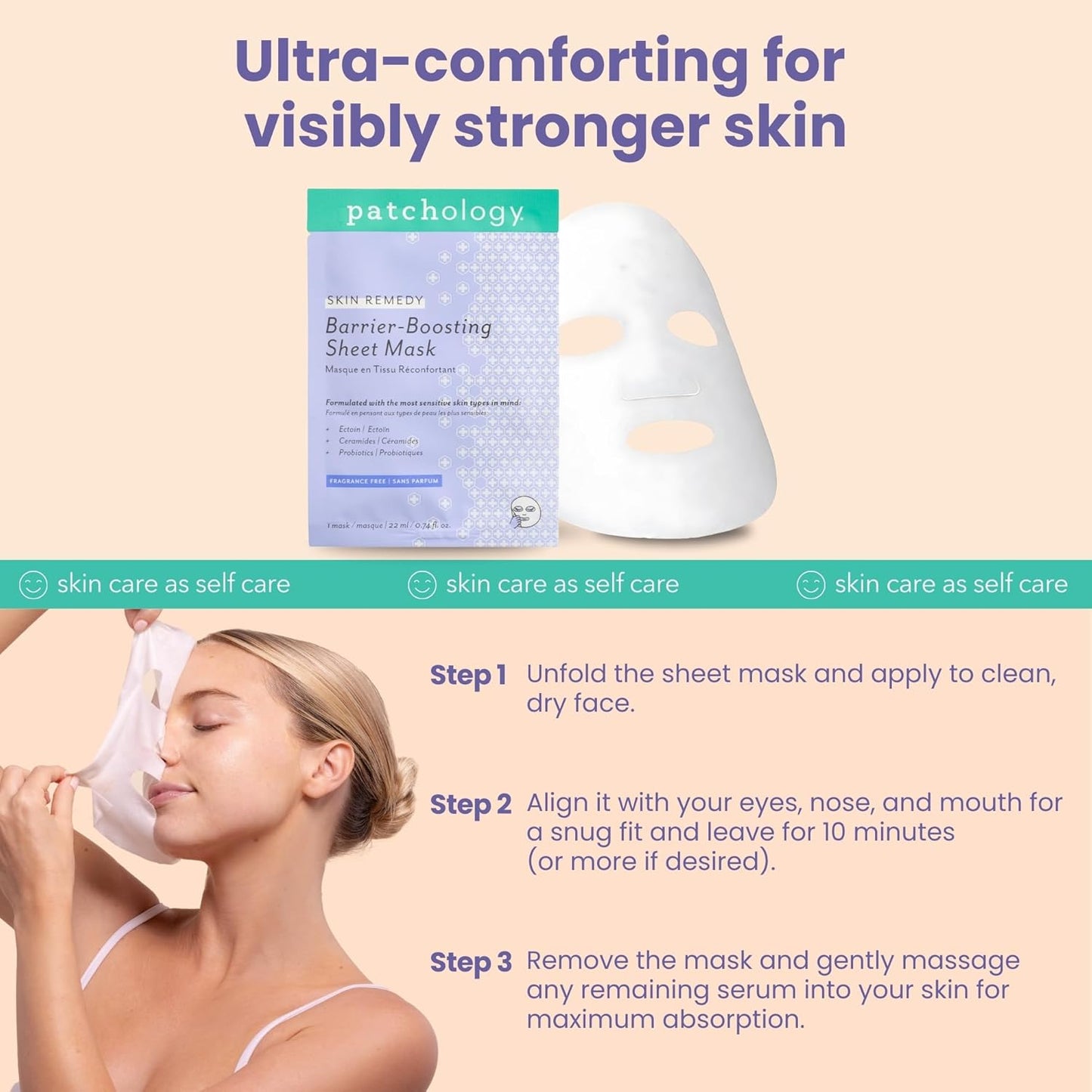 Patchology Skin Remedy Barrier-Boosting Sheet Mask – Single Use Face Mask with Ectoin, Ceramides & Probiotics – Hydrates, Protects & Nourishes – Suitable for Sensitive & All Skin Types