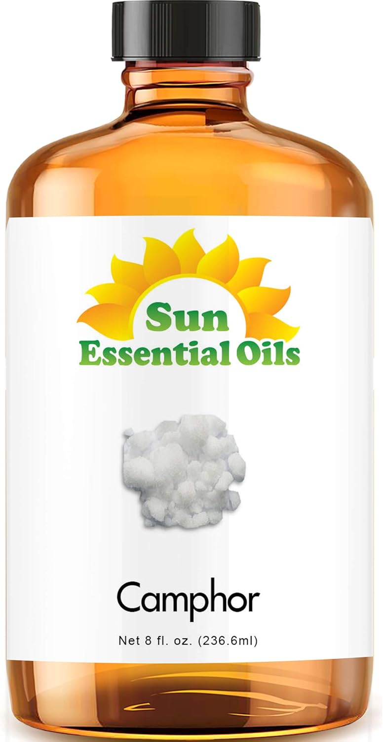 Sun Essential Oils – 8 oz Camphor Essential Oil with Dropper for Diffuser, Skin, Aromatherapy Massage, Humidifier, Crisp Scent for Candle, Lotion & Soap Making, Room Fragrance