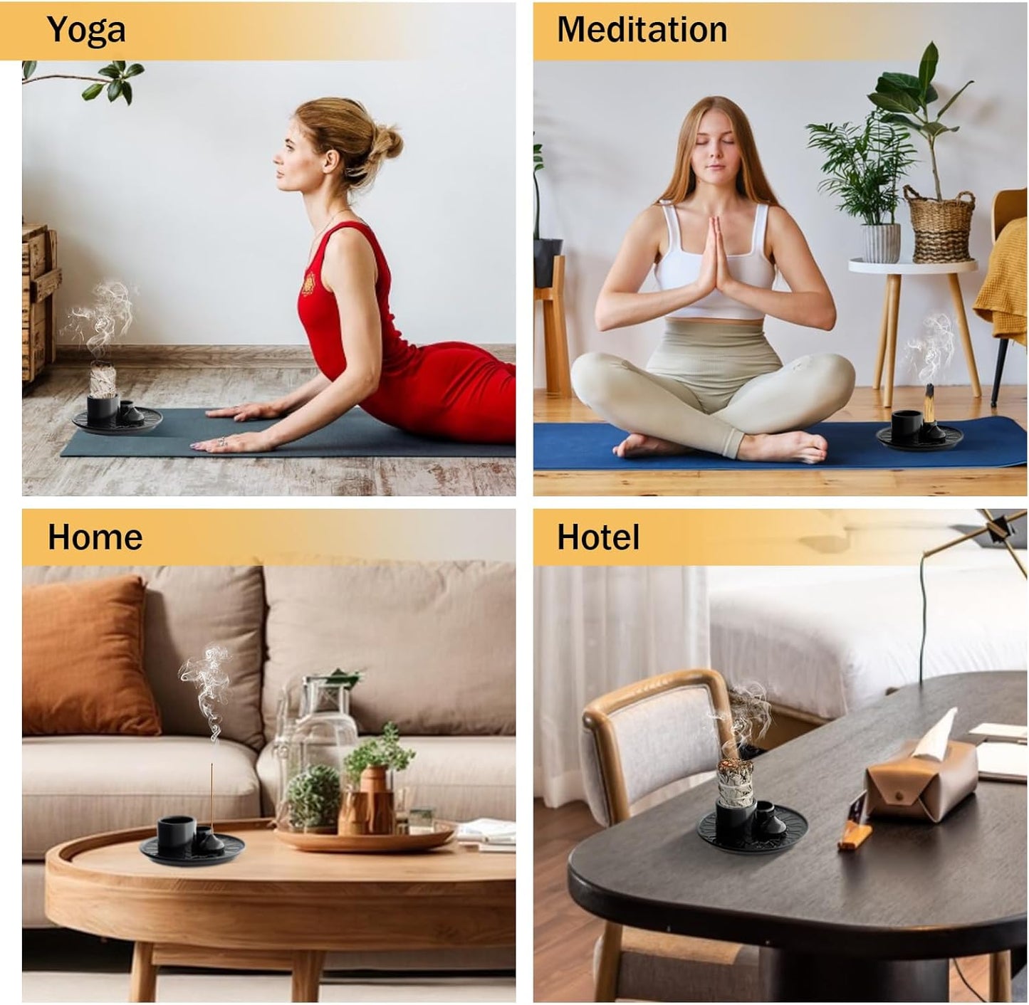 Palo Santo Holder - 4 in 1 Incense & Candle Holder - Ceramic Incense Holder Ash Catcher Tray for Meditation Room - Easy to Clean