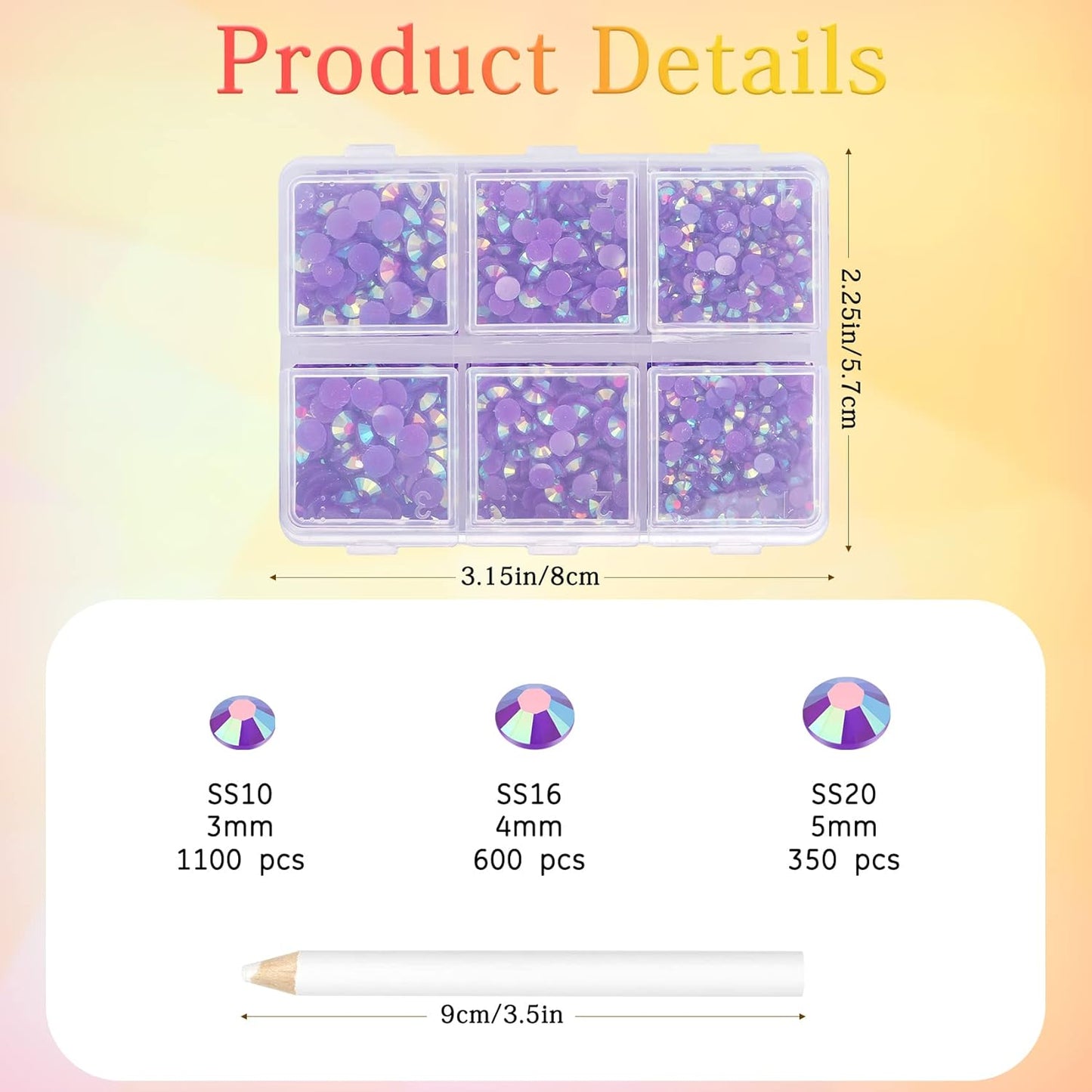 Multi Size 3mm 4mm 5mm Rhinestones Set for Nails Crafts Fuchsia Non Hotfix Rhinestones Nail Gems Rhinestone Jelly AB&Round Flat Back Resin Rhinestone for Makeup Clothes Shoes Eyes Bottles Crafts