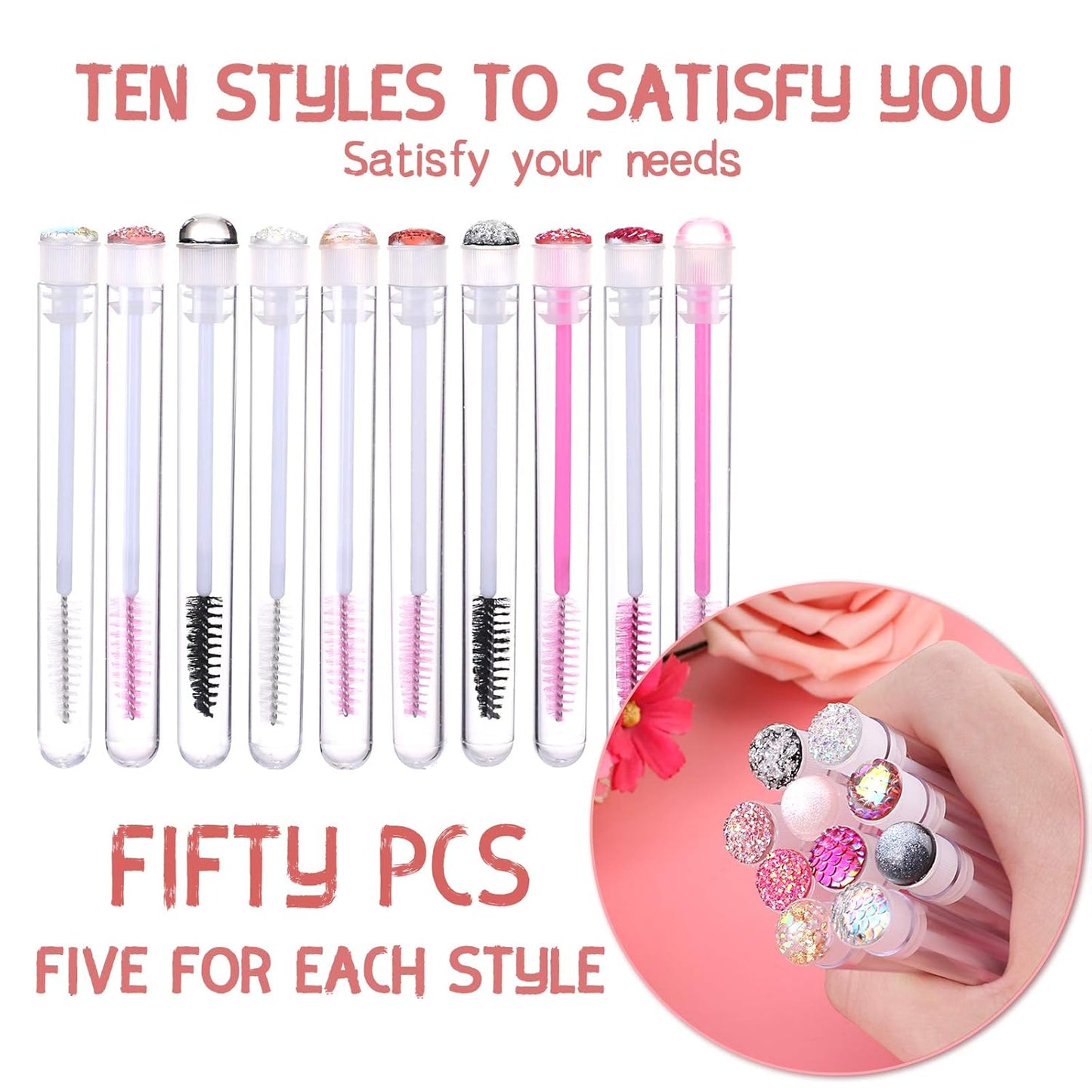 50pcs Eyelash brush Lash Wand Makeup tool Eyelash Extension supplies Cleaning brush Diamond Mascara (50, mix)