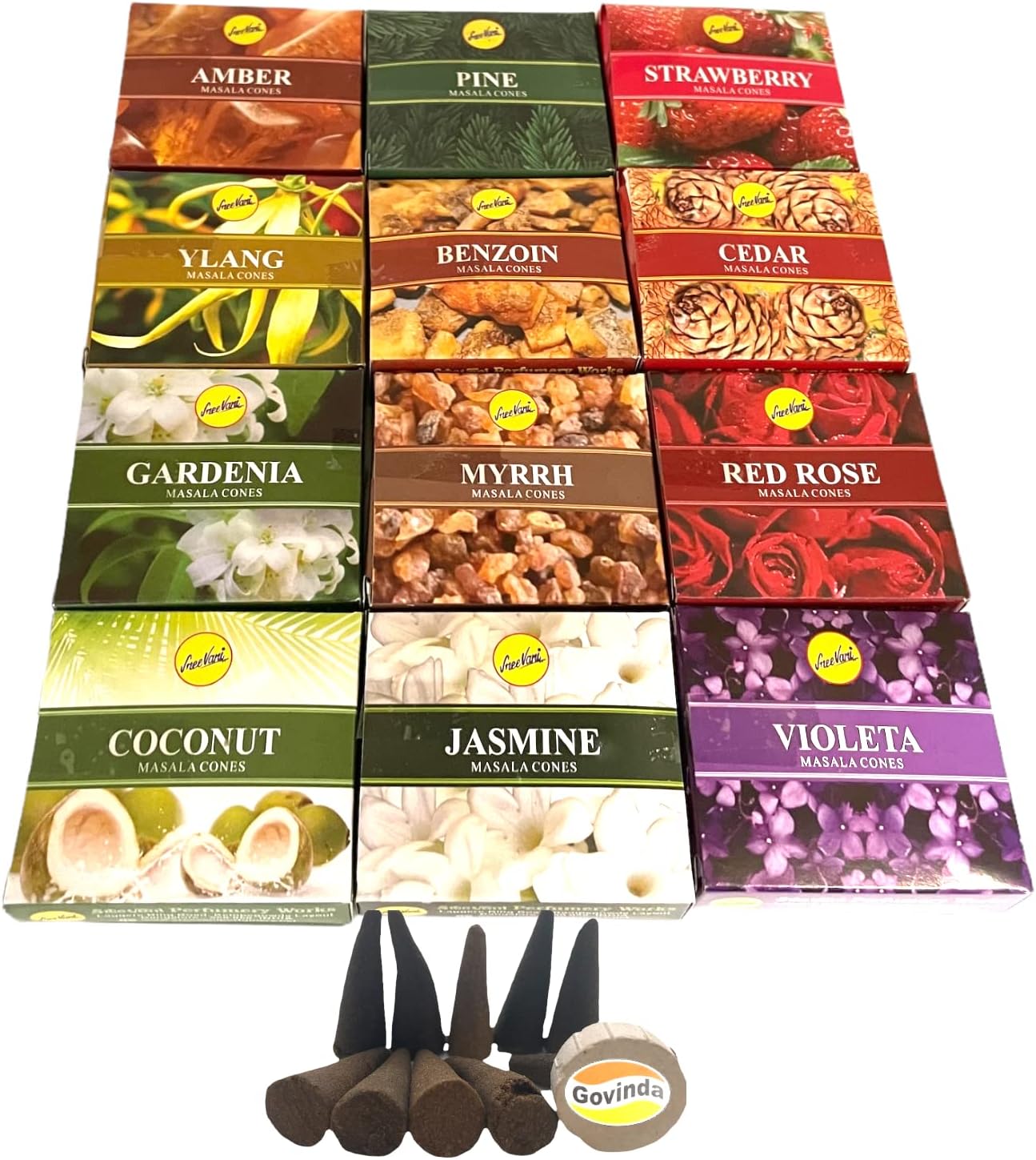 Sreevani Natural Masala Incense Cones and Holder Bundle, 120 Cones Total, Assorted #2
