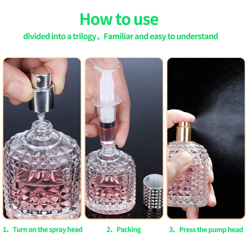 2 Pack 30ml 50ml Clear Empty Glass Spray Bottles，Refillable Empty Atomizer Perfume Bottles，Atomizer Spray Bottle With 4 kinds of perfume dispenser (50ml Silver cap and 30ml Silver cap)