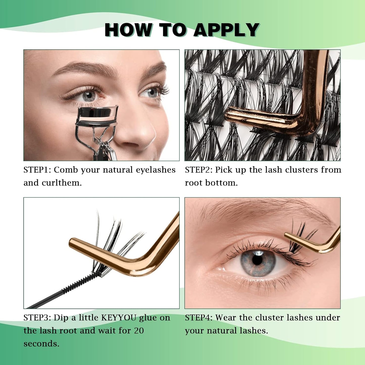 Lash Clusters 300pcs Individual Lashes 40D 0.07D Curl 15mm DIY Eyelash Extension KEYYOU Large Tray Volume Soft&Natural Eyelash Clusters(50D-0.07D,15）