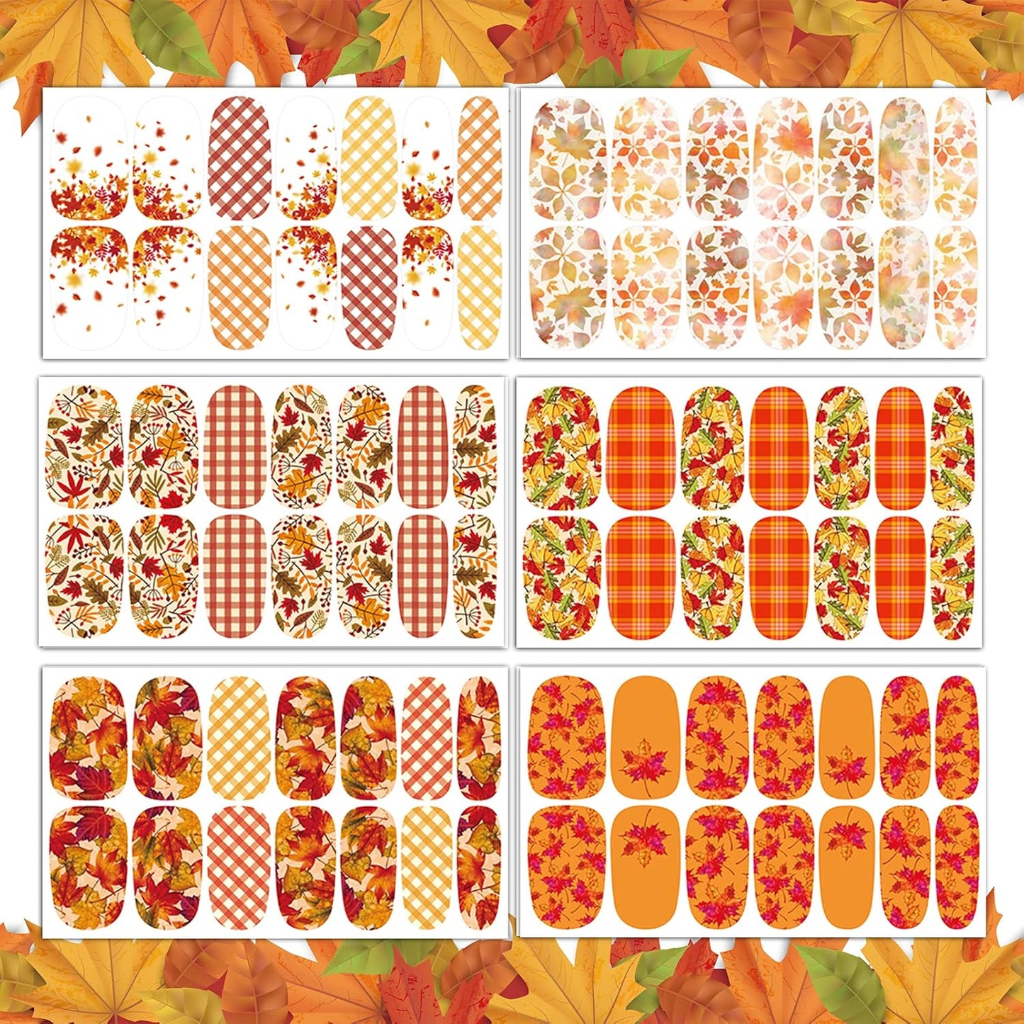 TailaiMei 12 Sheets Fall Nail Wraps Stickers Autumn Nail Polish Strips Self-Adhesive Full Wraps with 2 pcs Nail Files for Thanksgiving Day DIY Nail Decals (Leaves Style)