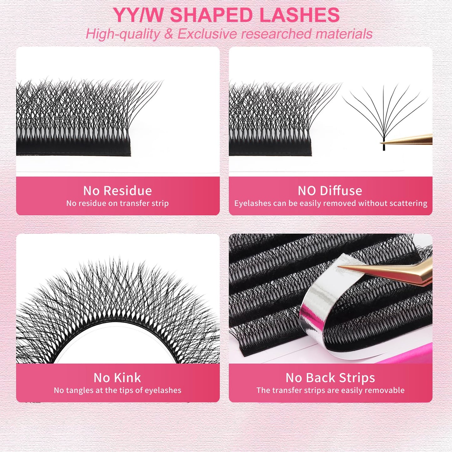 W Lash Extensions Supplies 8D Eyelash Extensions W Shape 0.07mm Thickness C Curl 11mm Premade Fans Easy Fan Lashes Volume Matte Black 12 Rows Crisscross Eye Lashes(W-8D-0.07-C,11mm)