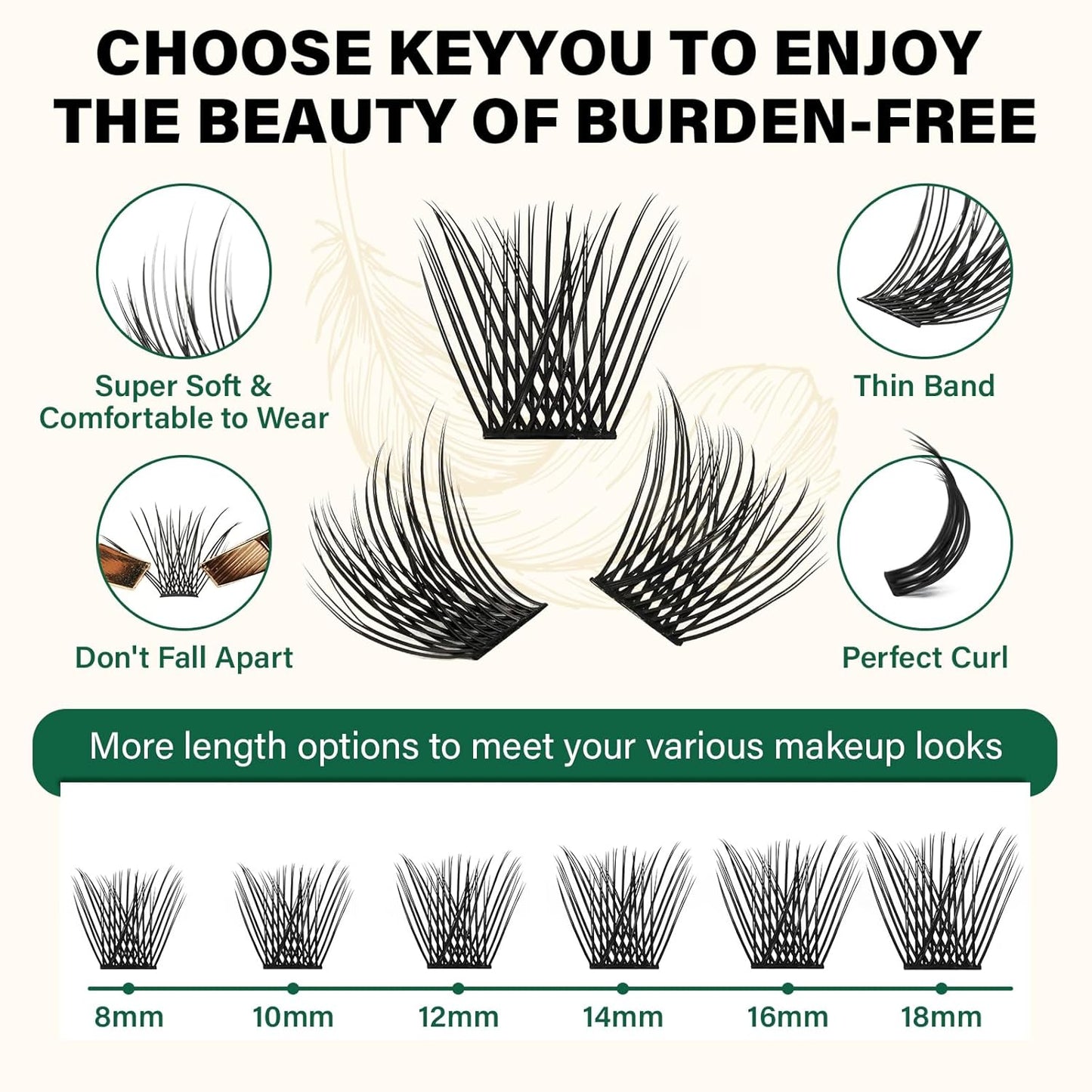 Lash Clusters 144pcs Individual Lashes D Curl 10mm Eyelash Clusters KEYYOU Air Touch Cluster Lashes Super Lightweight Soft Wispy Comfortable Easy DIY at Home(Air01-D-14mm)