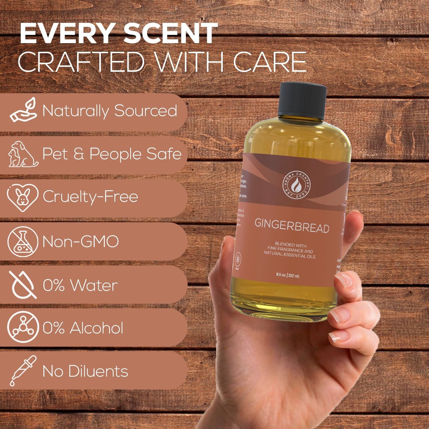 Aroma Country Gingerbread Diffuser Oil - Luxury Essential Oils for Diffuser Refill & Air Freshener Room Spray - Long-Lasting & Natural Home Fragrance, Gingerbread Scented Oil (8.5 Fl. oz)