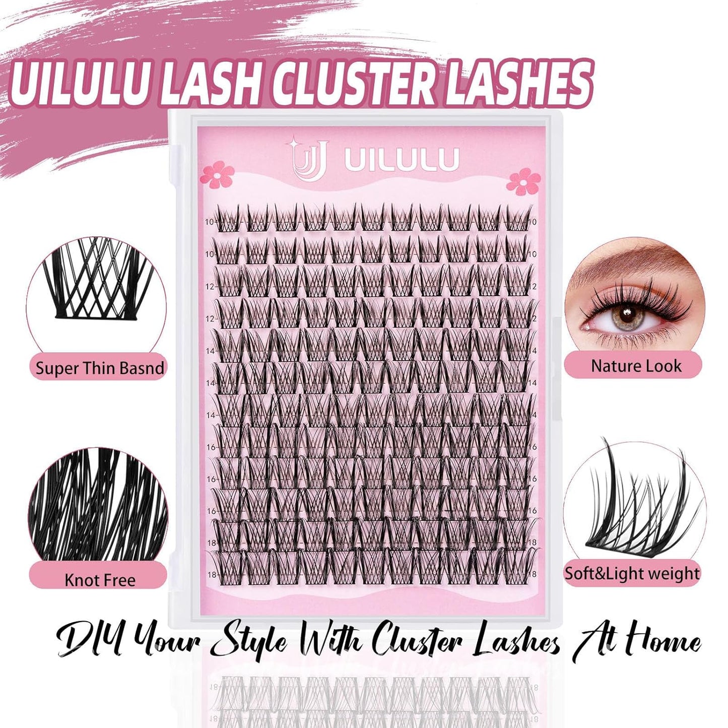 Lash Clusters D Curl Wispy Clusters Lashes 0.07D 10-18 MIX 132 Eyelashes Individual Lashes DIY Lash Extensions at Home False Lashes Wide Band Natural Eye Lash Clusters U09 Lash
