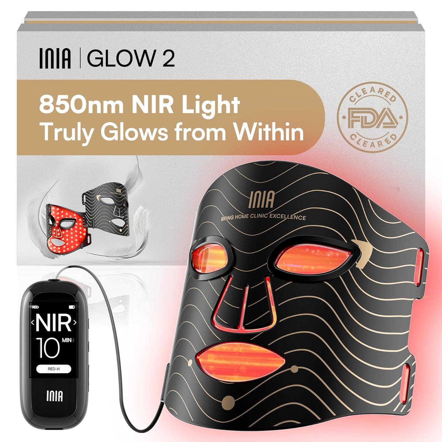 INIA Red Light Therapy Mask for Face – 4 Light Modes with 850nm NIR, Red & Blue LED Light Therapy, 2600mAh Rechargeable LED Face Mask for Anti-Aging, Skin Firming & Radiant Glow at Home
