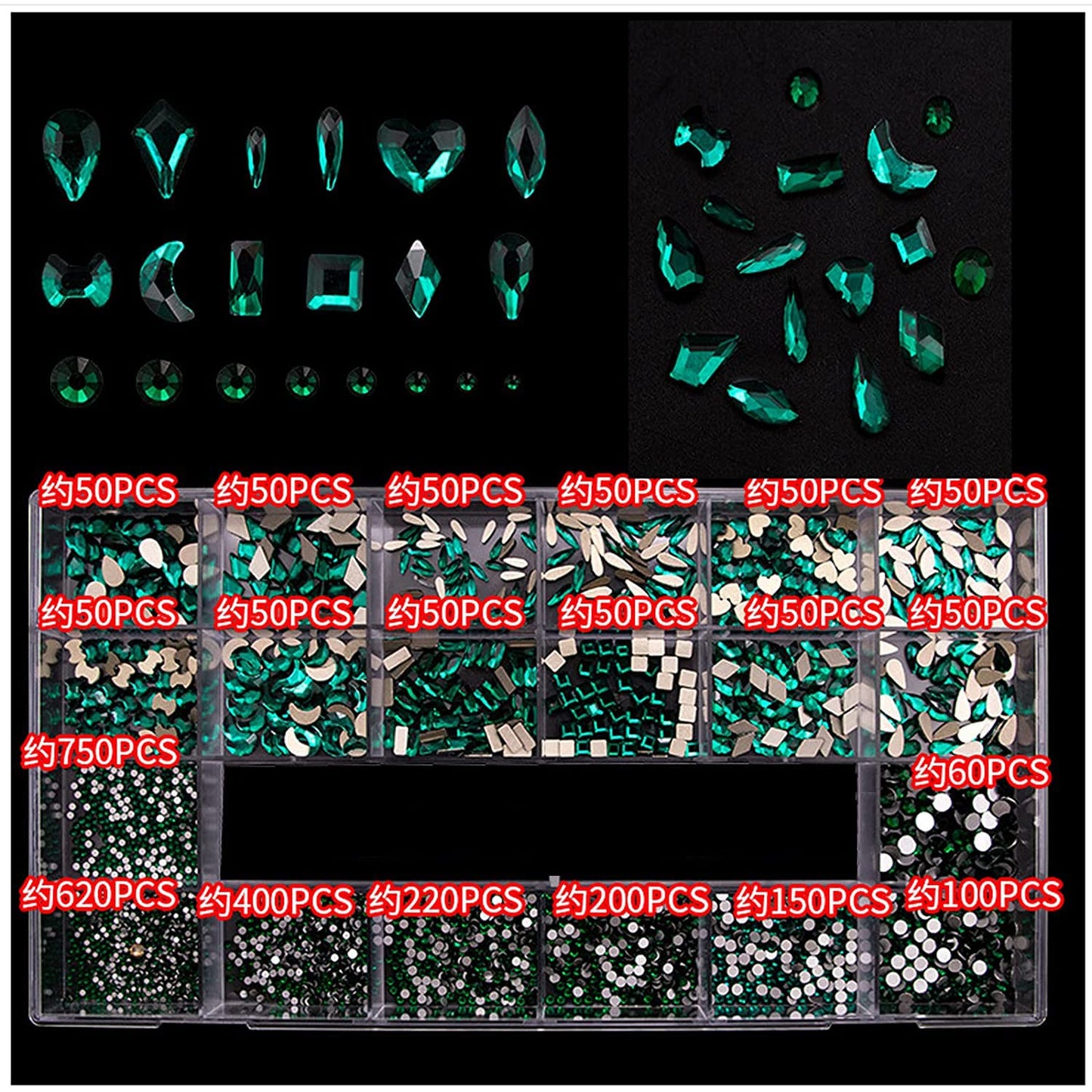 HOINCO 3100Pcs Flat Back Rhinestones for Nails - Mix 20 Styles Gems, 600 Diamonds + 2500 Round Beads for Crafts With Tweezers Pen