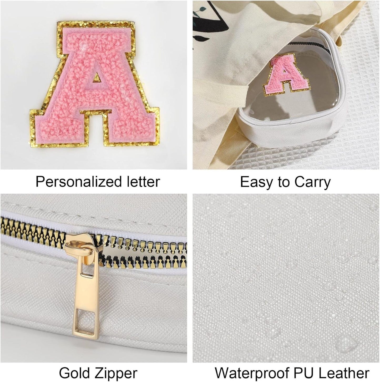 YOOLIFE Initial Make Up Bag Travel Toiletry Bag, Clear Makeup Bag Preppy Cosmetic Bags Organizer Travel Essentials Gifts for Women Teen Girlfriend Teacher Mom Birthday Mothers Day Gifts White G