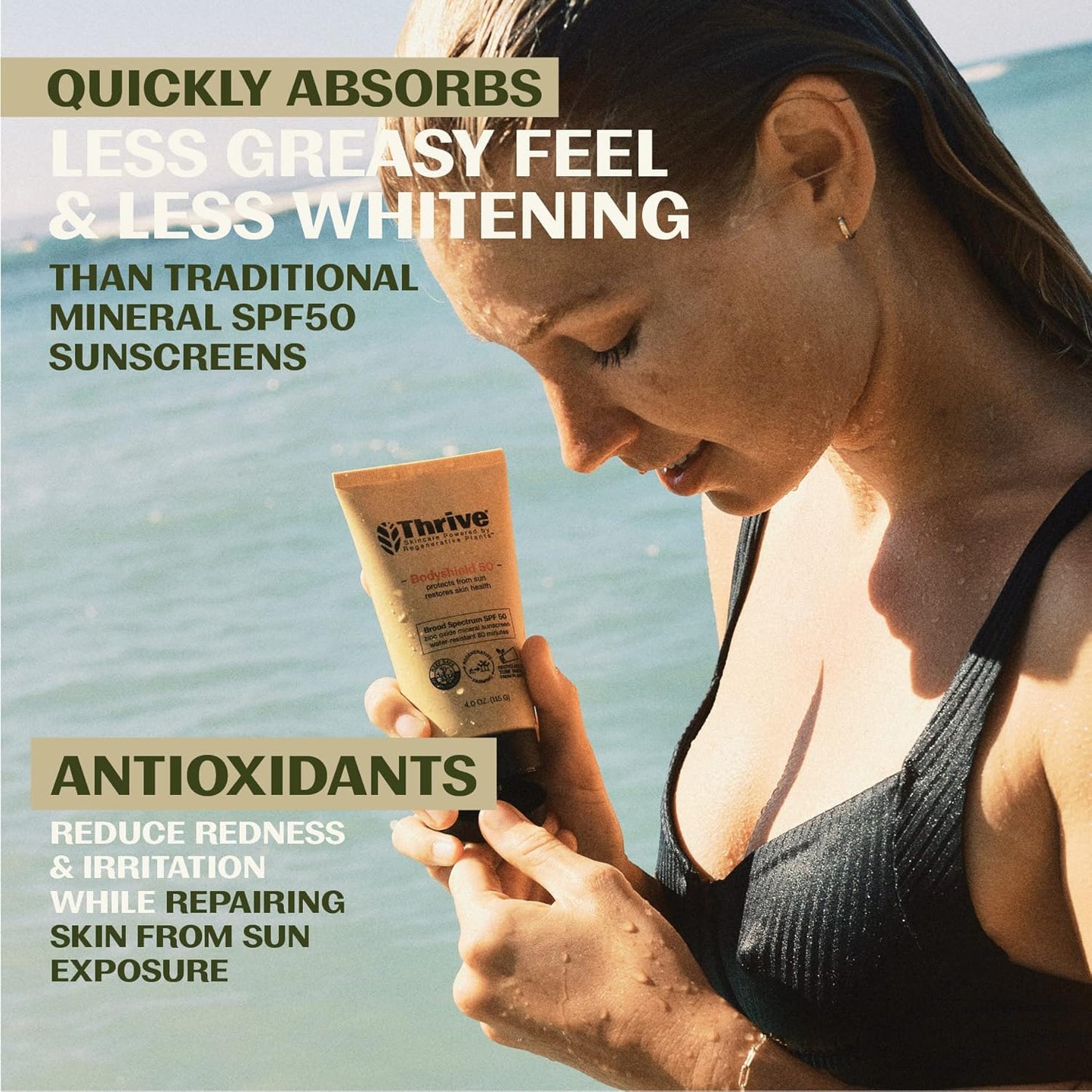 Thrive Natural Care Reef Safe Sunscreen SPF50 - Hawaii 104 Reef Act Compliant - Mineral Sunscreen Non-Nano Zinc Oxide - Vegan, (5.8 Oz (Pack of 3))