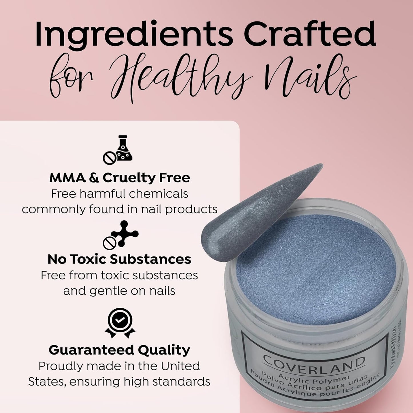 Tones Coverland Acrylic Nail Powder "Melted Metals" - Limited Edition Acrylic Powder for Nail Design, Sculpting, and Masking Nail Bed Imperfections - Professional Acrylic Nail Supplies - (1.5 Oz)