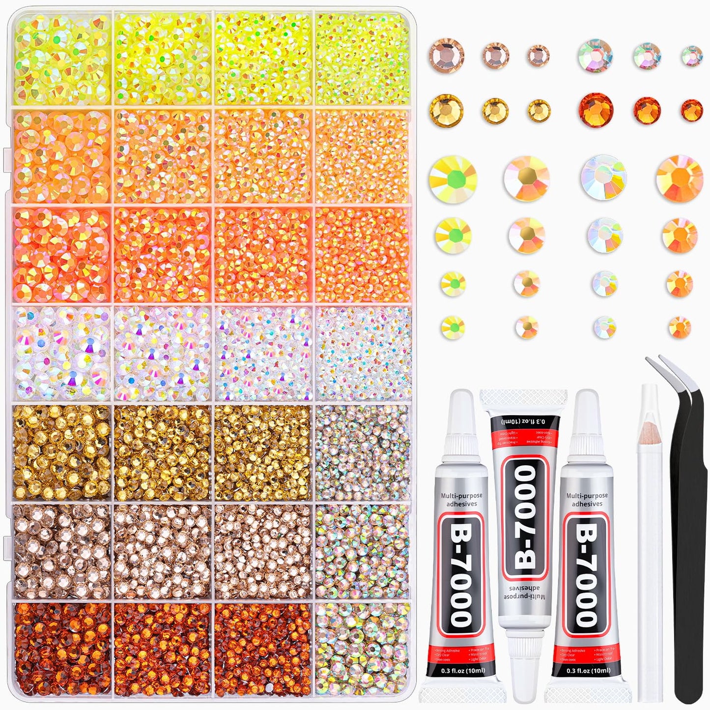 20000Pcs Yellow Rhinestones for Bedazzling with 3Pcs B7000 Jewelry Glue, Resin Rhinestones for Crafting Crafts，Bedazzler Kit Flatback Gems for Clothing Shoes Tumblers Nail Art