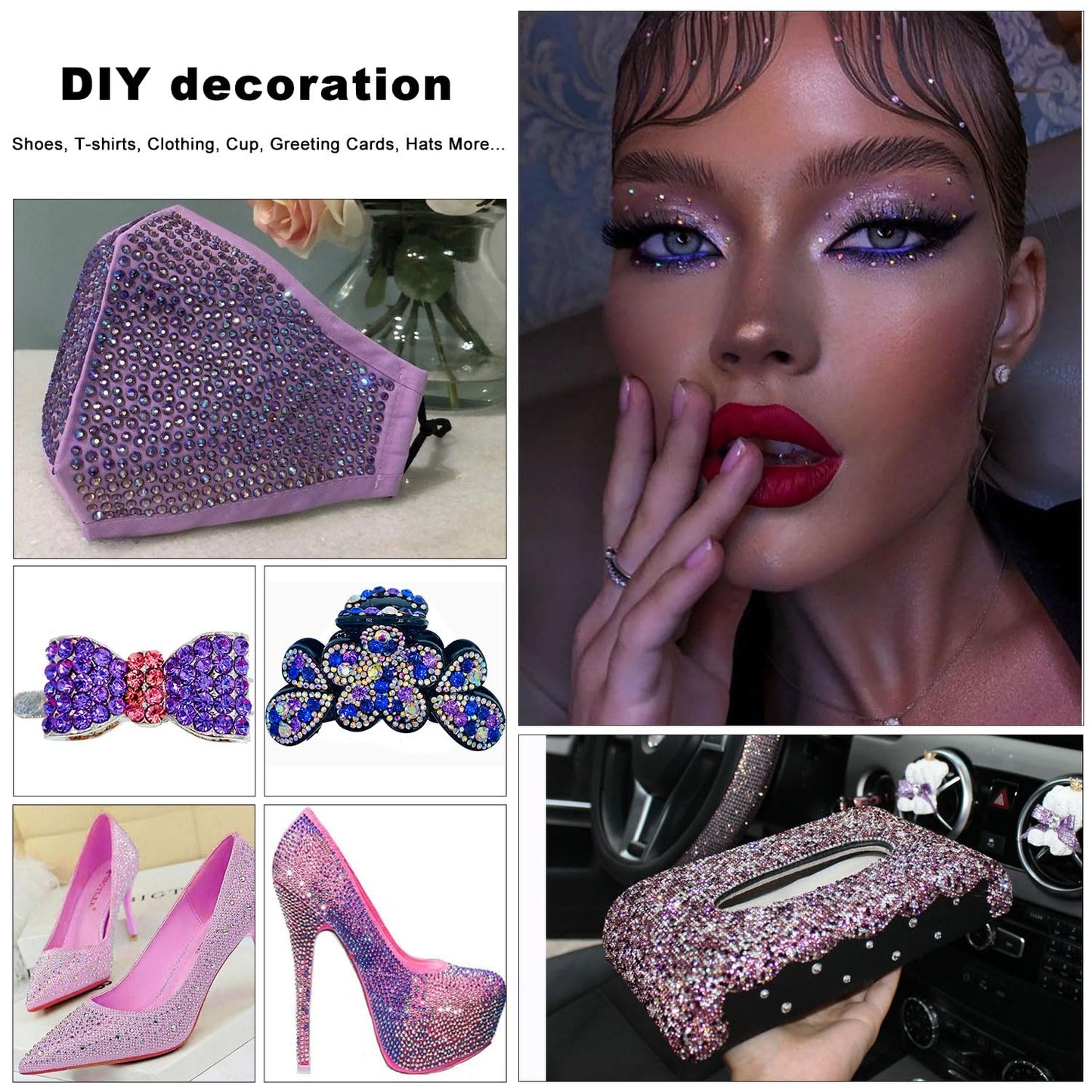 4240Pcs lt.Amethyst AB Flatback Rhinestones 6 Sizes Crystal Diamonds for Nail Art Crafts Clothes Shoes with Tweezers and Picking Pen