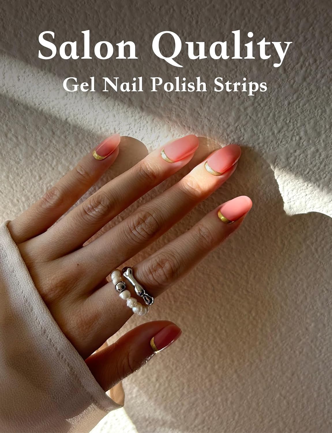 Nail Polish Strips, 44PCS Salon Quality Wraps with Top Coat, Long Lasting Gel Nail Stickers for Women Easy Apply& Remove (Pink Clover Lawn)