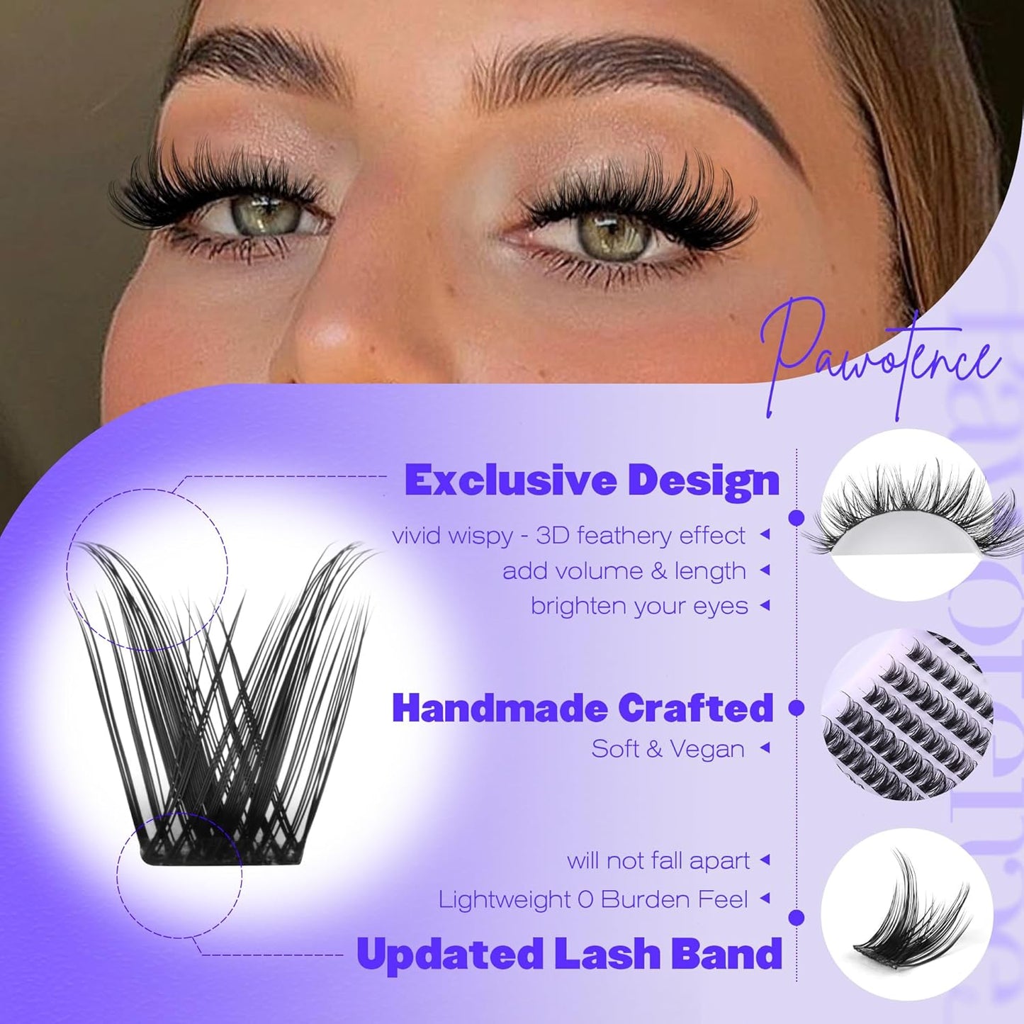 Pawotence Lash Clusters Kit Wispy Lash Extension Kit 10-18mm Cluster Eyelash Extensions Kit Individual Lashes 144pcs Eyelash Clusters with Lash Bond and Seal, Lash Tweezers for Self Use