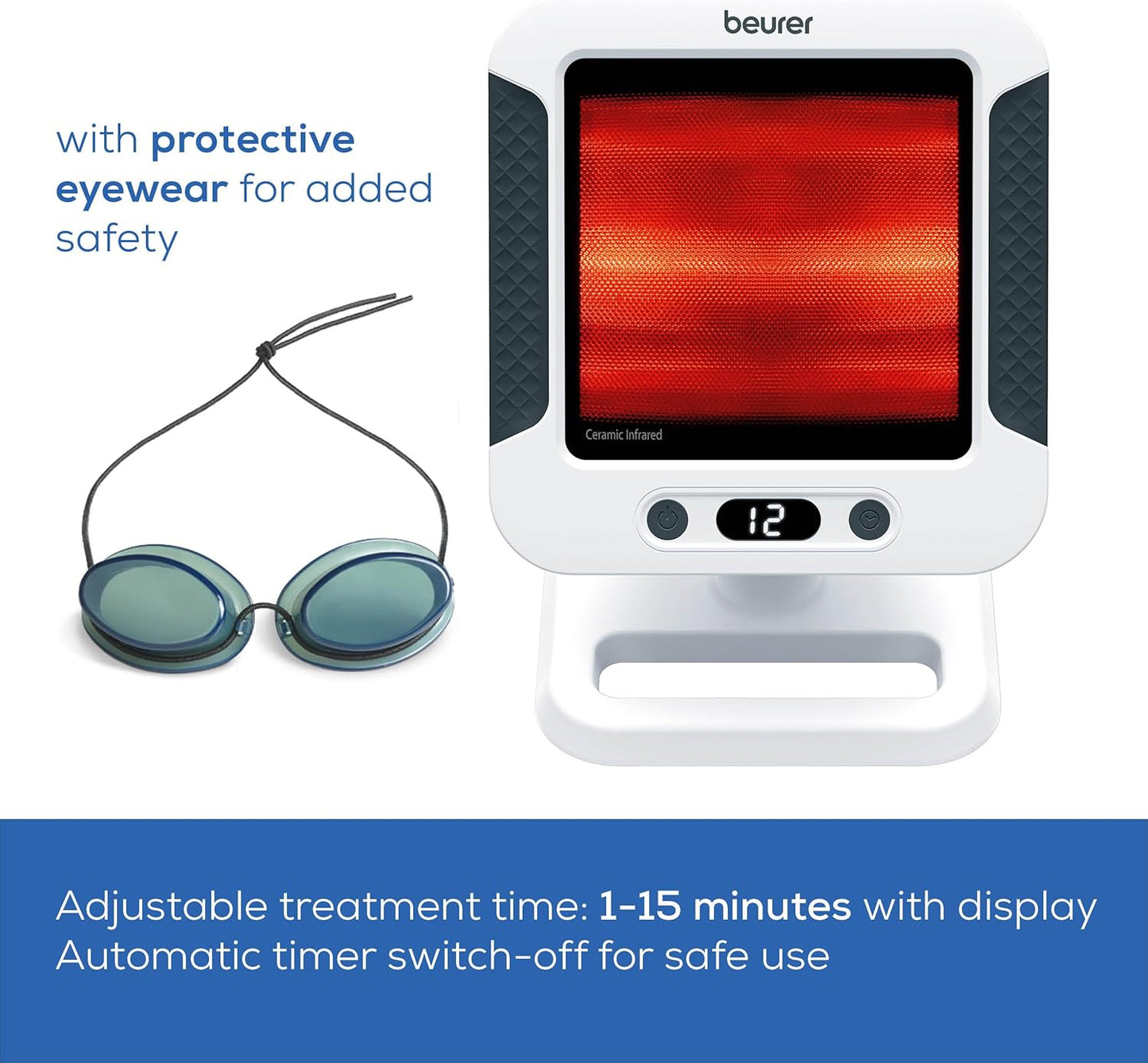 Beurer IL60 Infrared Heat Lamp for Red Light Therapy for Face, Body, Sinus & Skin, Pain Relief & Muscle Recovery, Adjustable Treatment Time, Protective Eyewear Included
