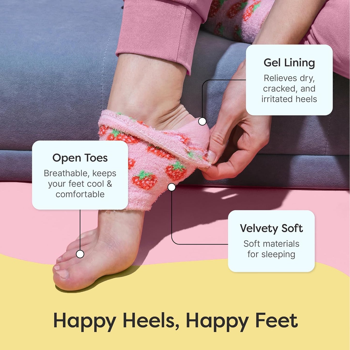 ZenToes Moisturizing Socks for Cracked Heel Treatment - Vitamin E, Olive Oil and Jojoba Oil Infused Heel Socks to Soften and Hydrate (Pink Strawberries, Regular)