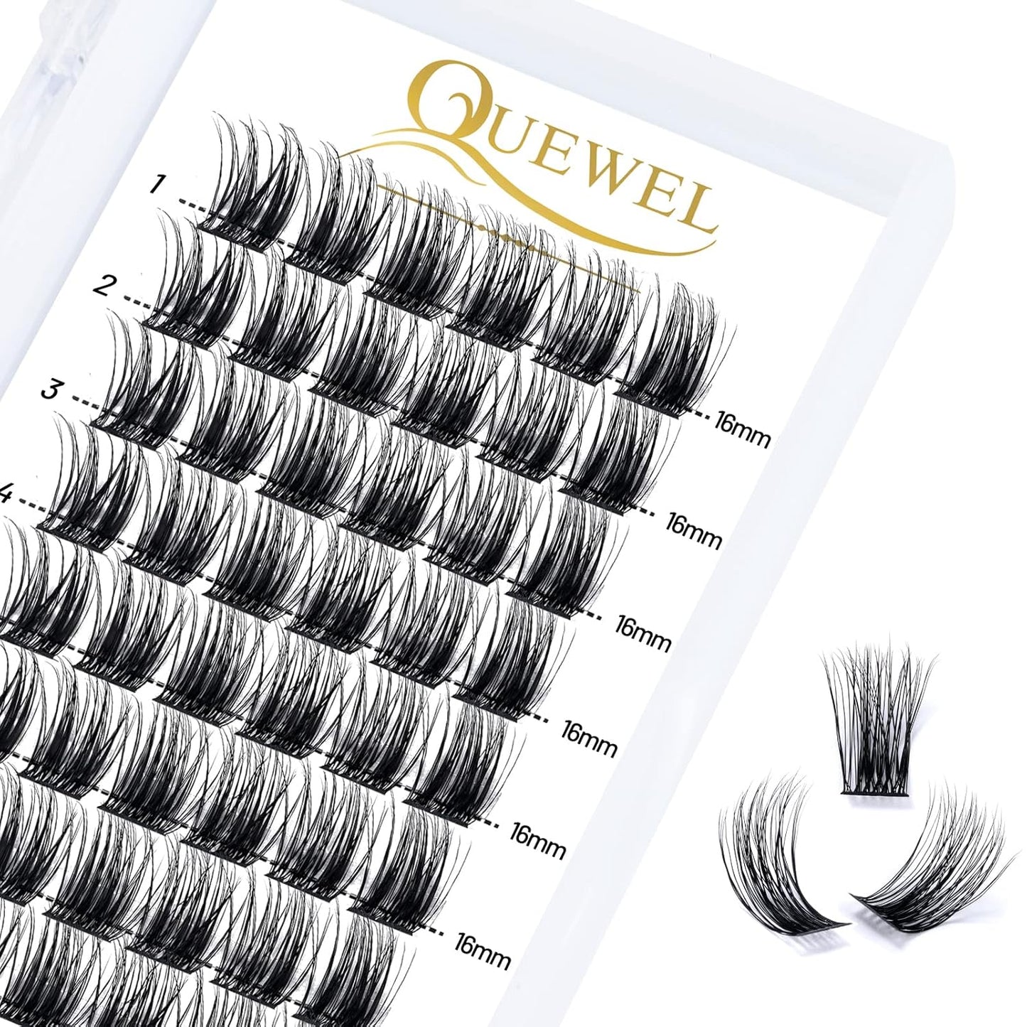 QUEWEL Cluster Lashes 72 Pcs Wide Stem Individual Lashes C/D Curl 8-16mm Length DIY Eyelash Extension False Eyelashes Soft for Personal Makeup Use at Home (natural02-C-16)