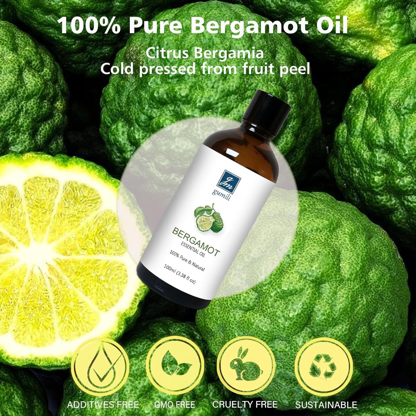 Pure Bergamot Essential Oil for Diffuser, 100% Pure Undiluted - 3.38 Fl Oz 100ml