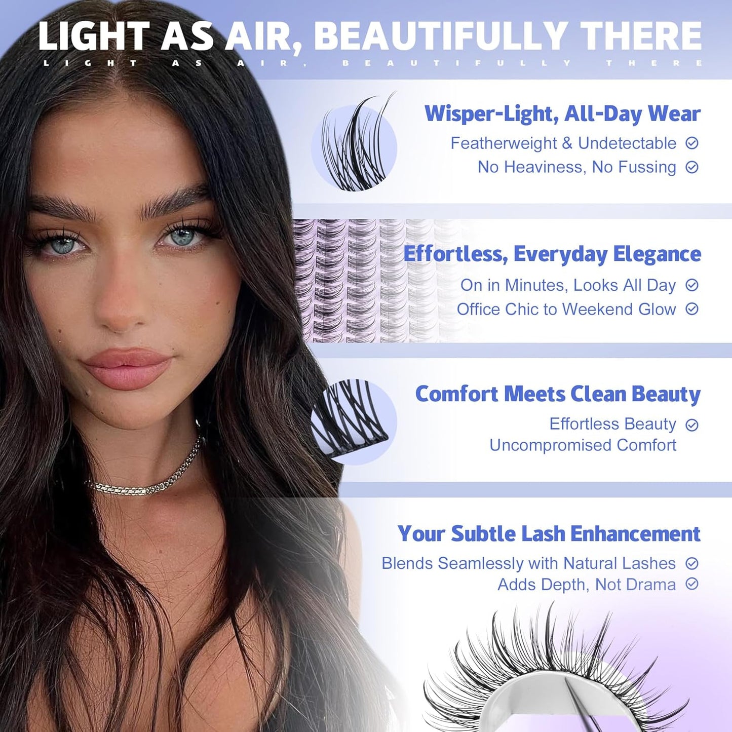 Pawotence Natural Lash Clusters Kit Eyelash Clusters 10-16mm Fairy Cluster Lashes Extension Kit Individual Lashes Cluster Wispy with Lashes Cluster Glue, Tweezers for Cluster Eyelash Extensions Kit