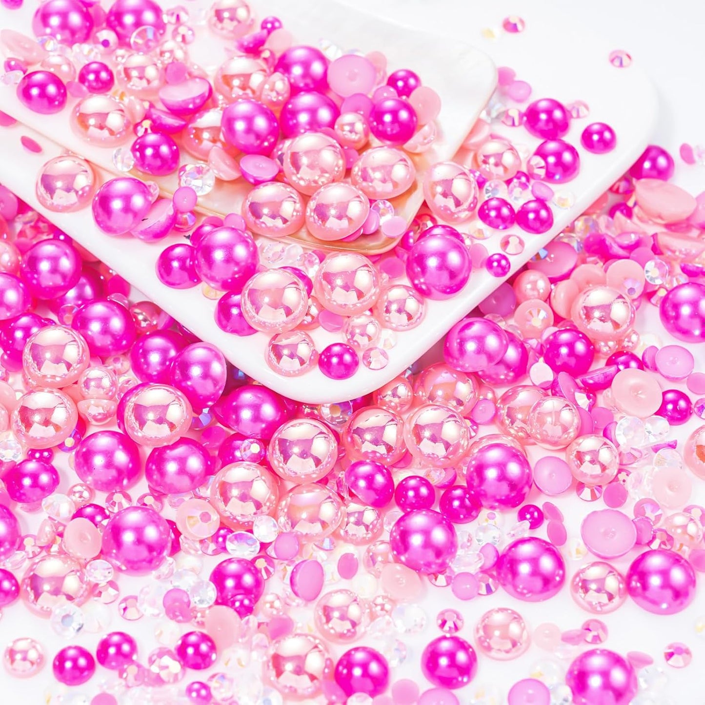 60g Peach Pink Pearls Rhinestones for Crafts Mixed Size 3mm-10mm AB Color Round Half Pearls Flatback Pearl Beads and Resin Rhinestones Set for Face Art with Gel