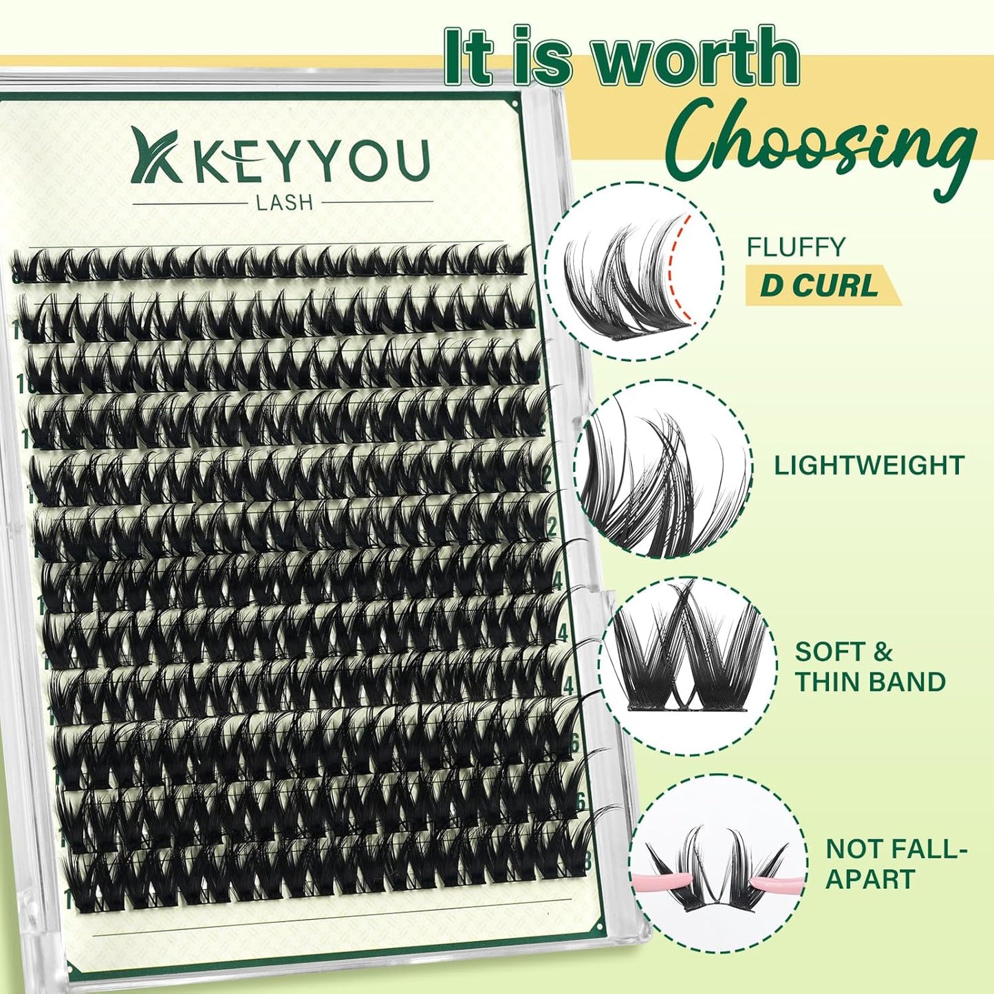 KEYYOULASH Lash Clusters Manga Lash Extension D Curl 120pcs 8-18mm Wispy Eyelash Clusters Natural Volume Eyelash Extensions Individual Lashes DIY at Home(KY01,D-8-18MIX)