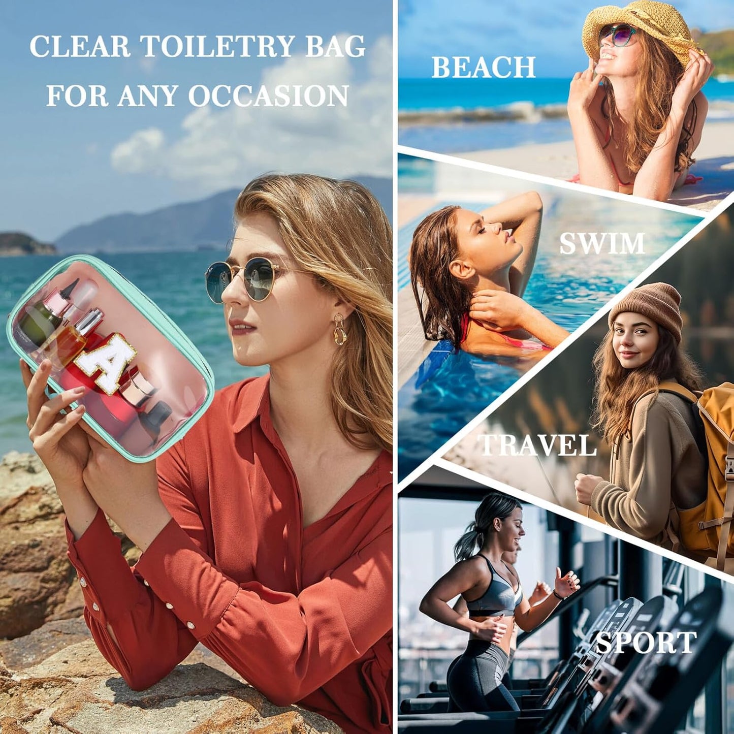 YOOLIFE Initial Clear Makeup Bag | Waterproof Large Travel Makeup Bag | Personalized Travel Beach Toiletry Bag | Car Organizer Essentials for Women Men | Teacher Girls Women Birthday Gifts Blue J